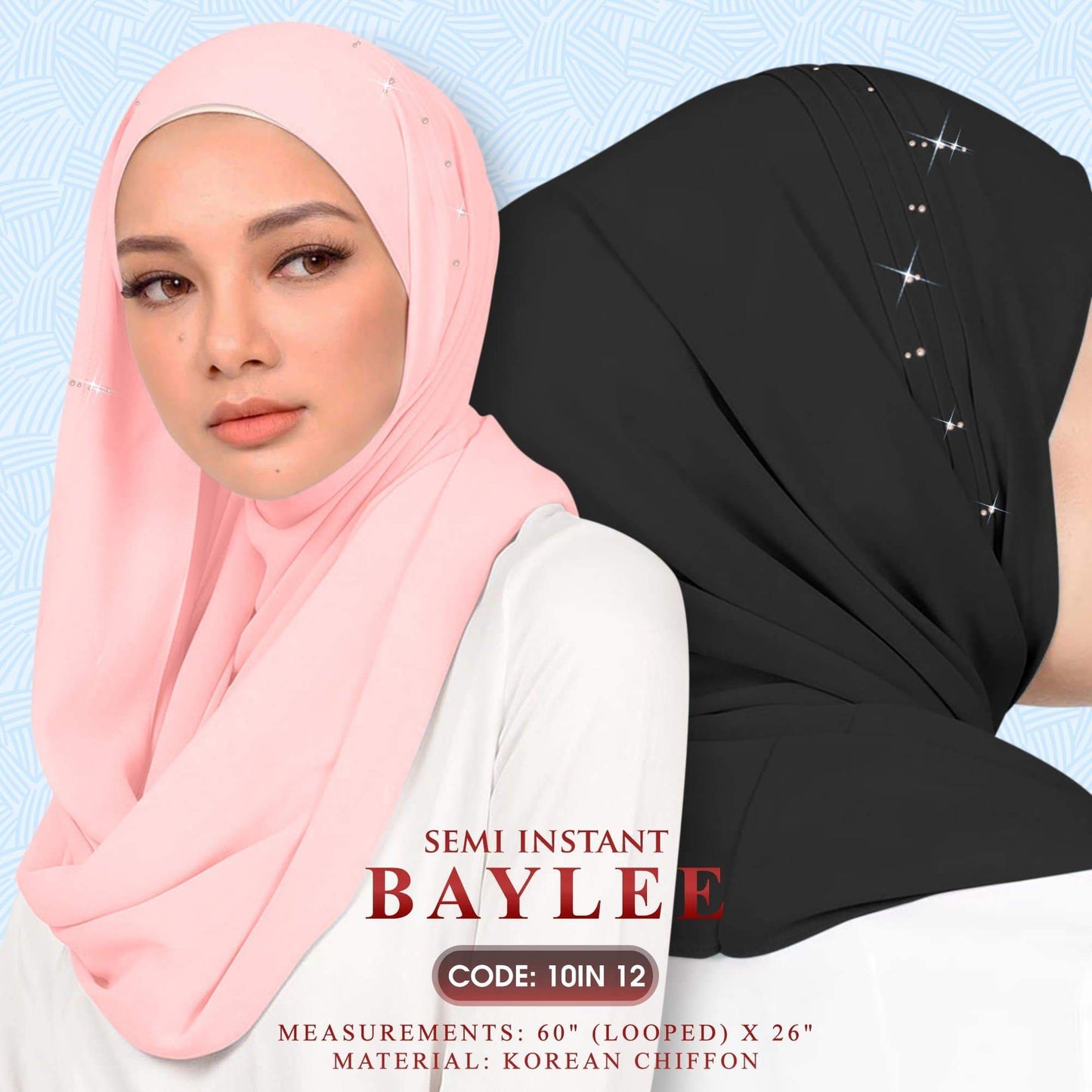 Naelofar Hijab Inispired Baylee Semi Instant Plain Collection (10IN)
