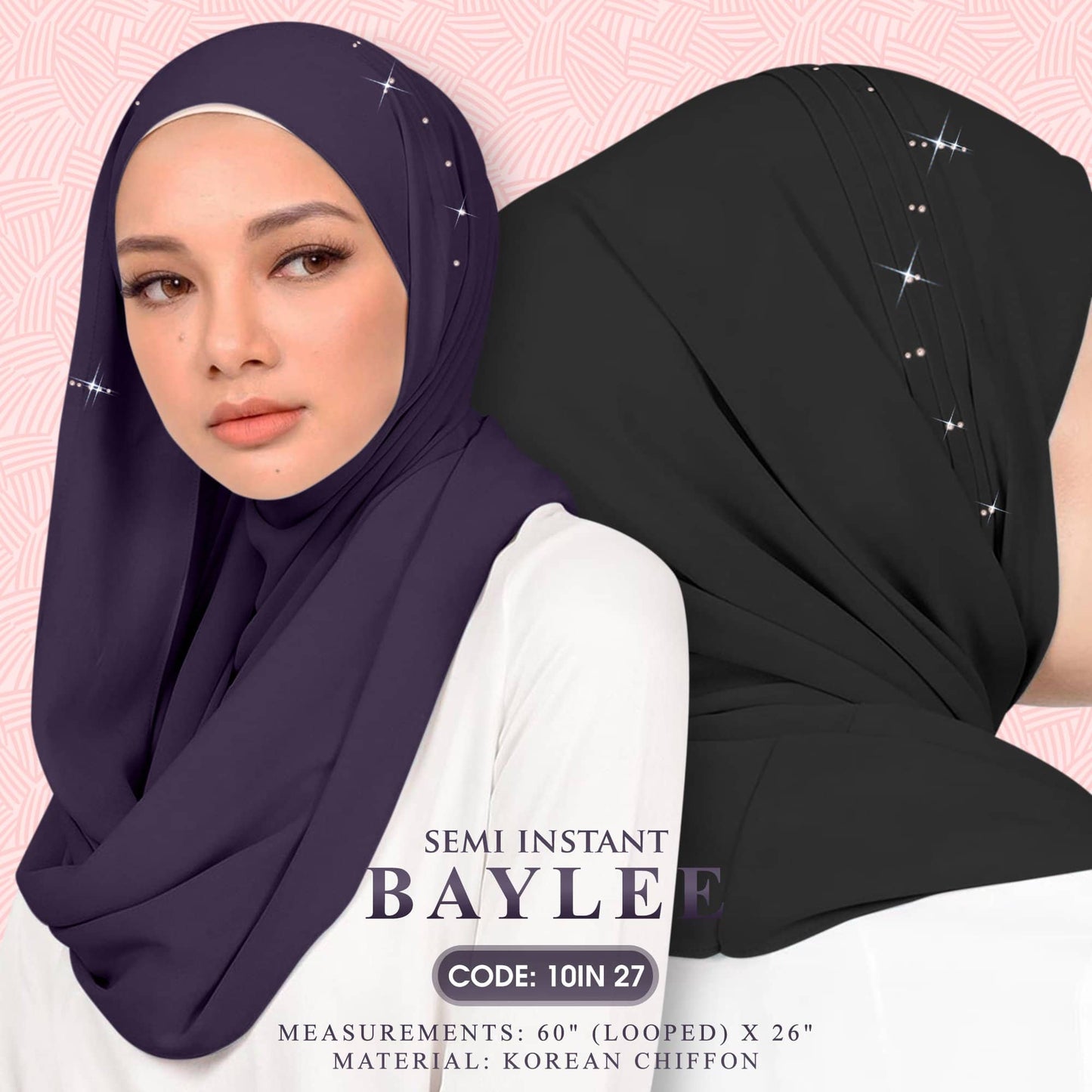 Naelofar Hijab Inispired Baylee Semi Instant Plain Collection (10IN)