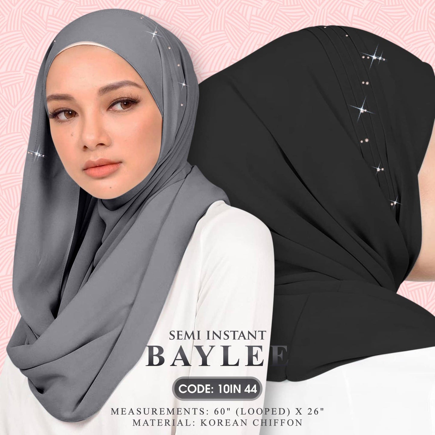 Naelofar Hijab Inispired Baylee Semi Instant Plain Collection (10IN)