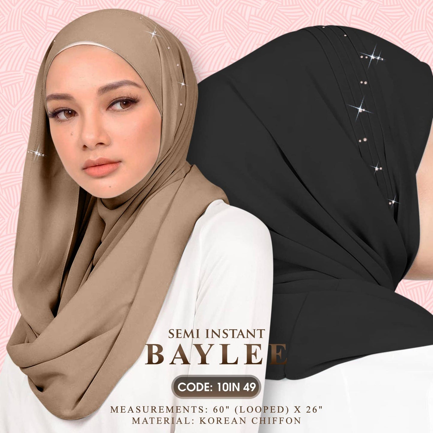 Naelofar Hijab Inispired Baylee Semi Instant Plain Collection (10IN)