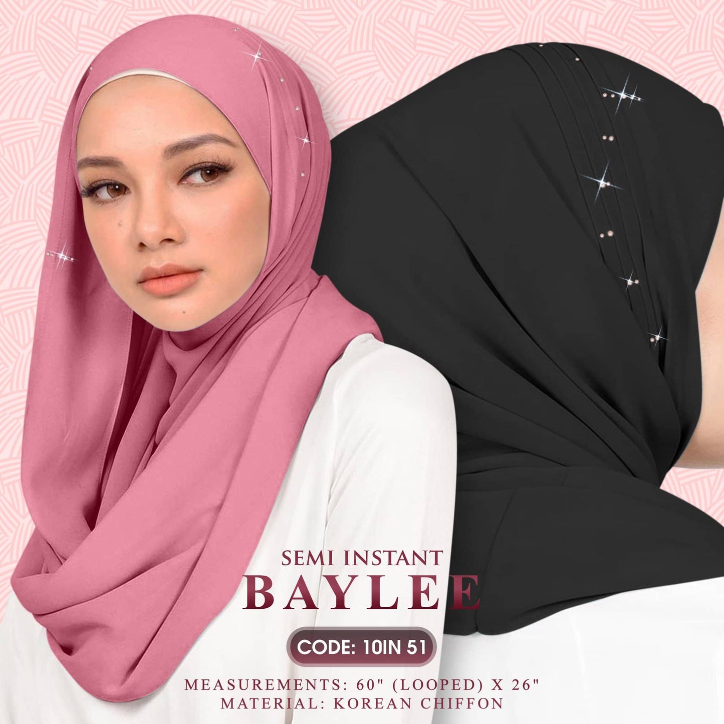 Naelofar Hijab Inispired Baylee Semi Instant Plain Collection (10IN)
