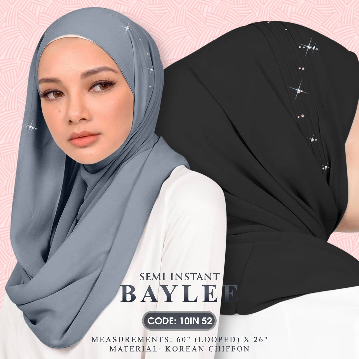 Naelofar Hijab Inispired Baylee Semi Instant Plain Collection (10IN)