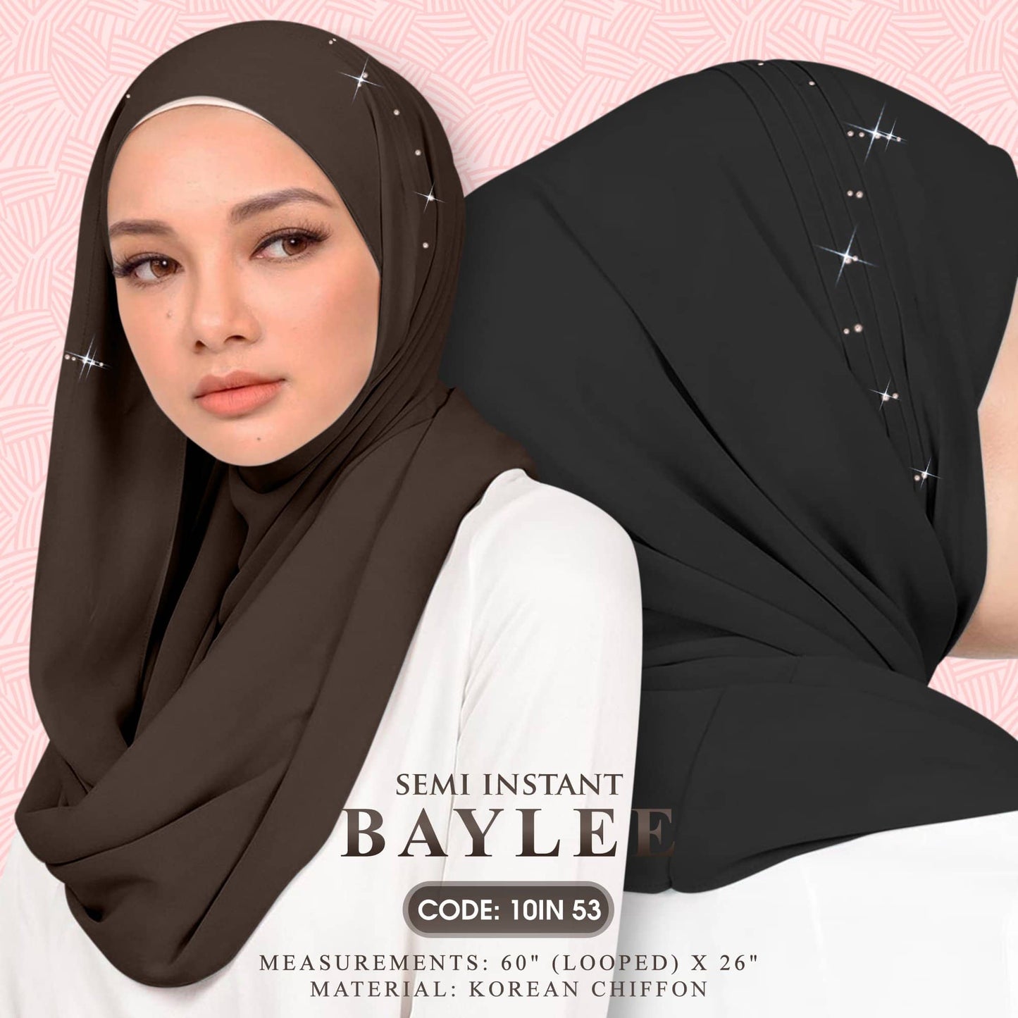 Naelofar Hijab Inispired Baylee Semi Instant Plain Collection (10IN)