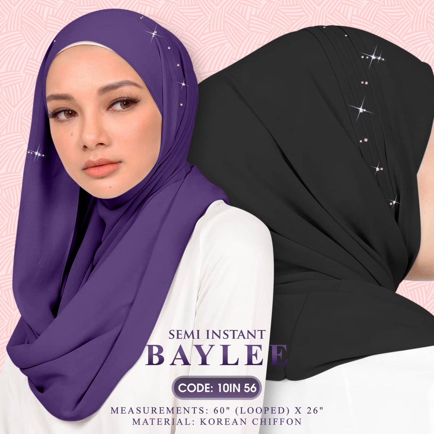 Naelofar Hijab Inispired Baylee Semi Instant Plain Collection (10IN)