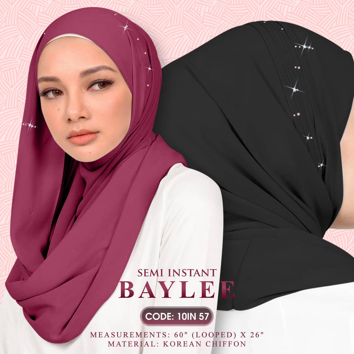 Naelofar Hijab Inispired Baylee Semi Instant Plain Collection (10IN)