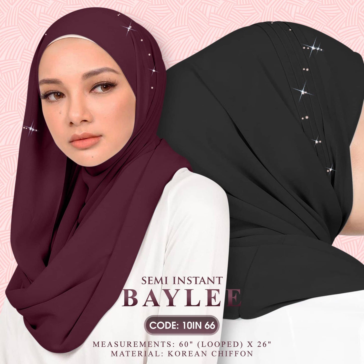 Naelofar Hijab Inispired Baylee Semi Instant Plain Collection (10IN)