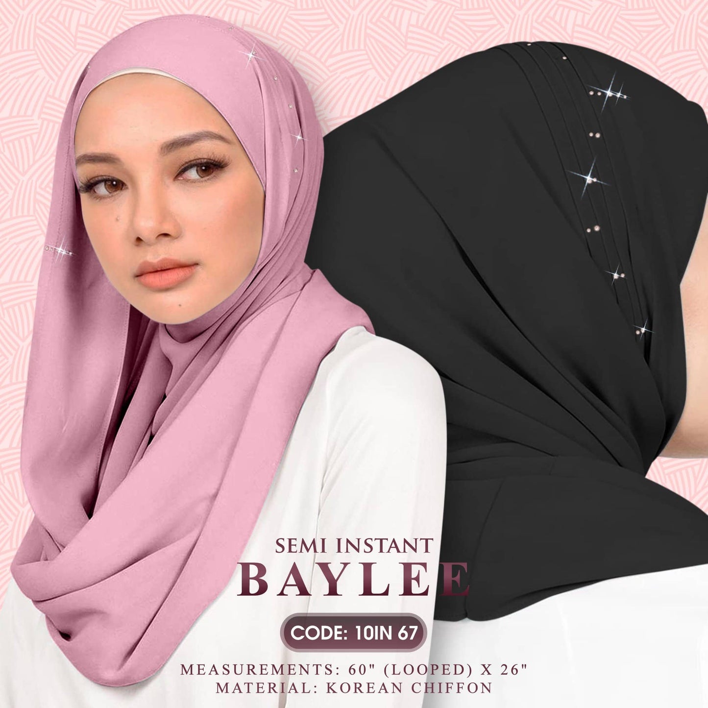Naelofar Hijab Inispired Baylee Semi Instant Plain Collection (10IN)