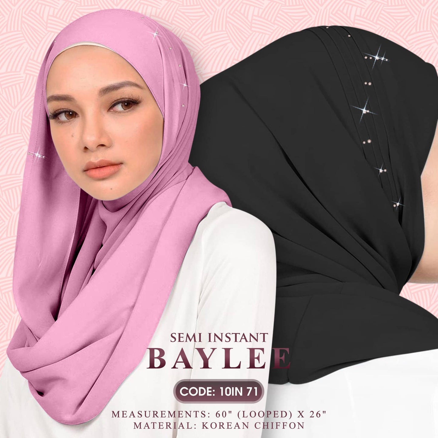 Naelofar Hijab Inispired Baylee Semi Instant Plain Collection (10IN)