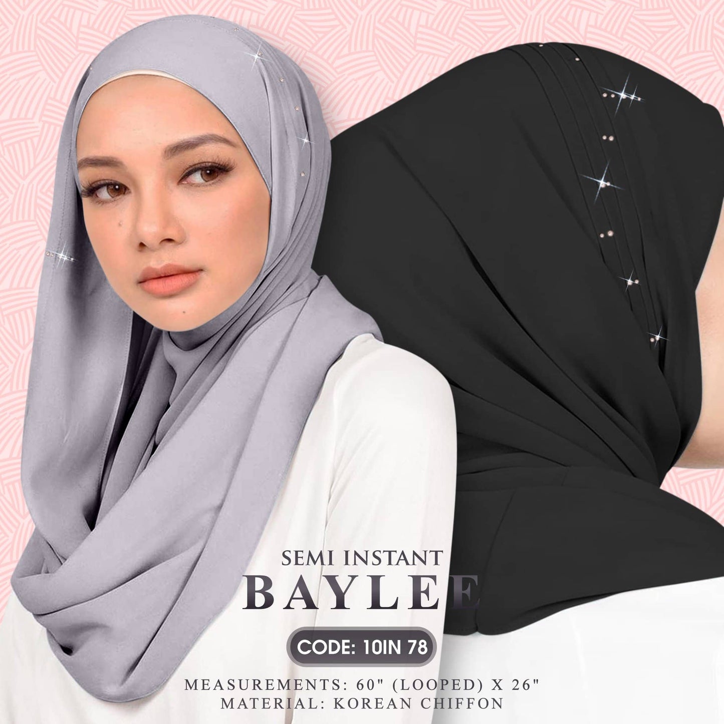 Naelofar Hijab Inispired Baylee Semi Instant Plain Collection (10IN)