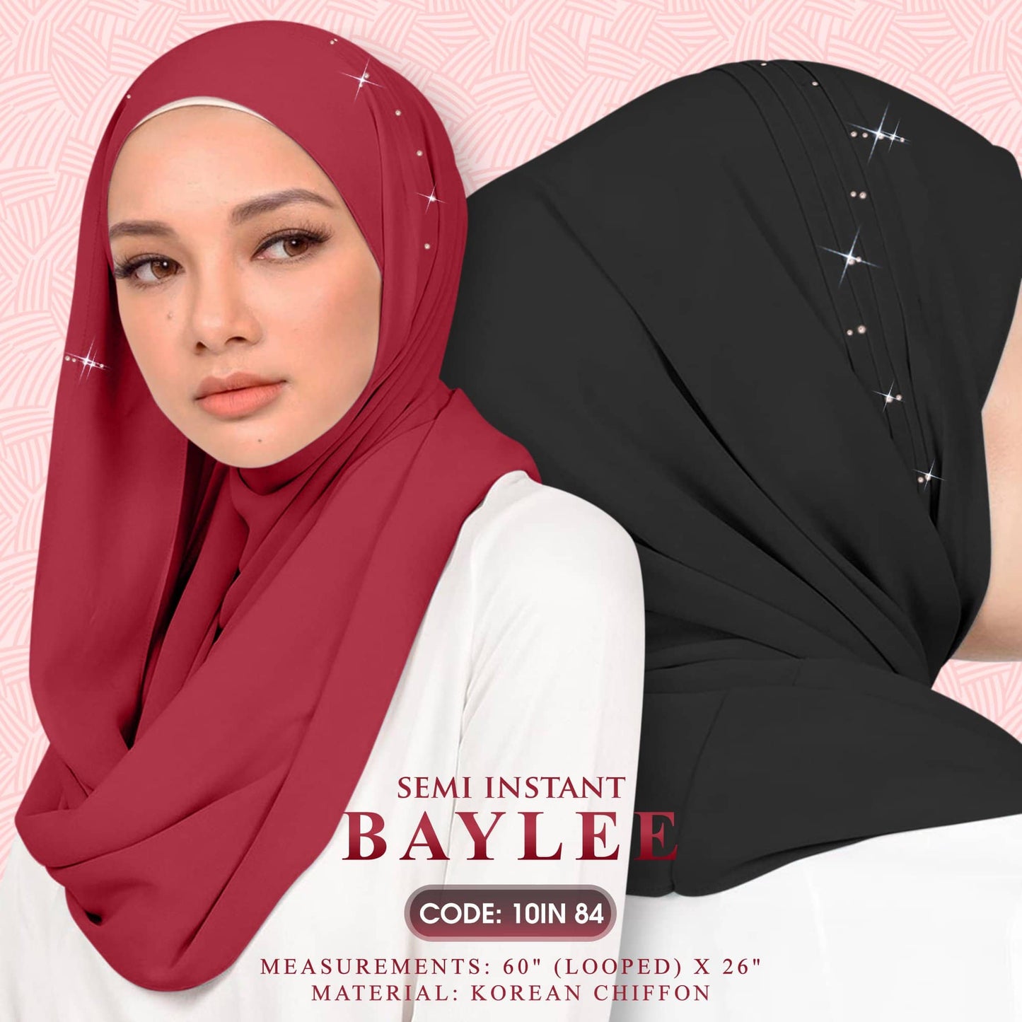 Naelofar Hijab Inispired Baylee Semi Instant Plain Collection (10IN)