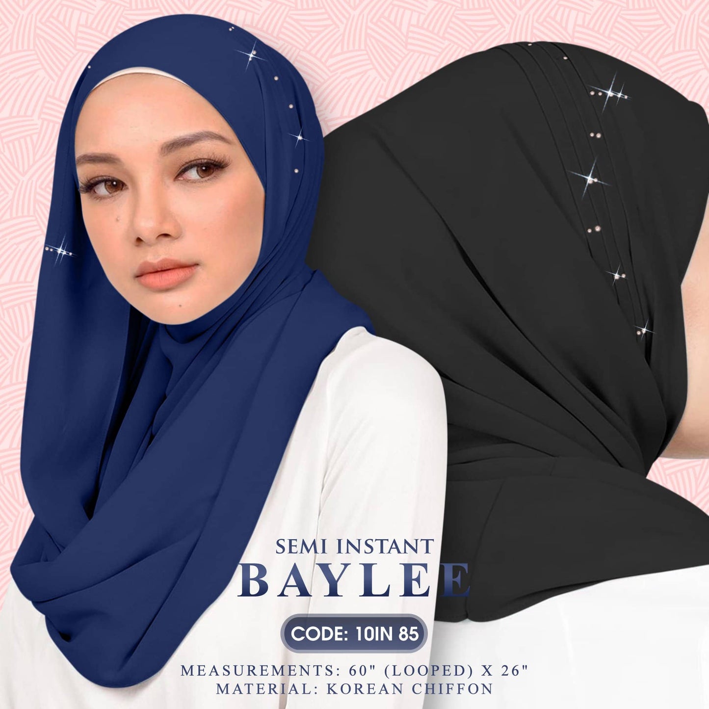 Naelofar Hijab Inispired Baylee Semi Instant Plain Collection (10IN)