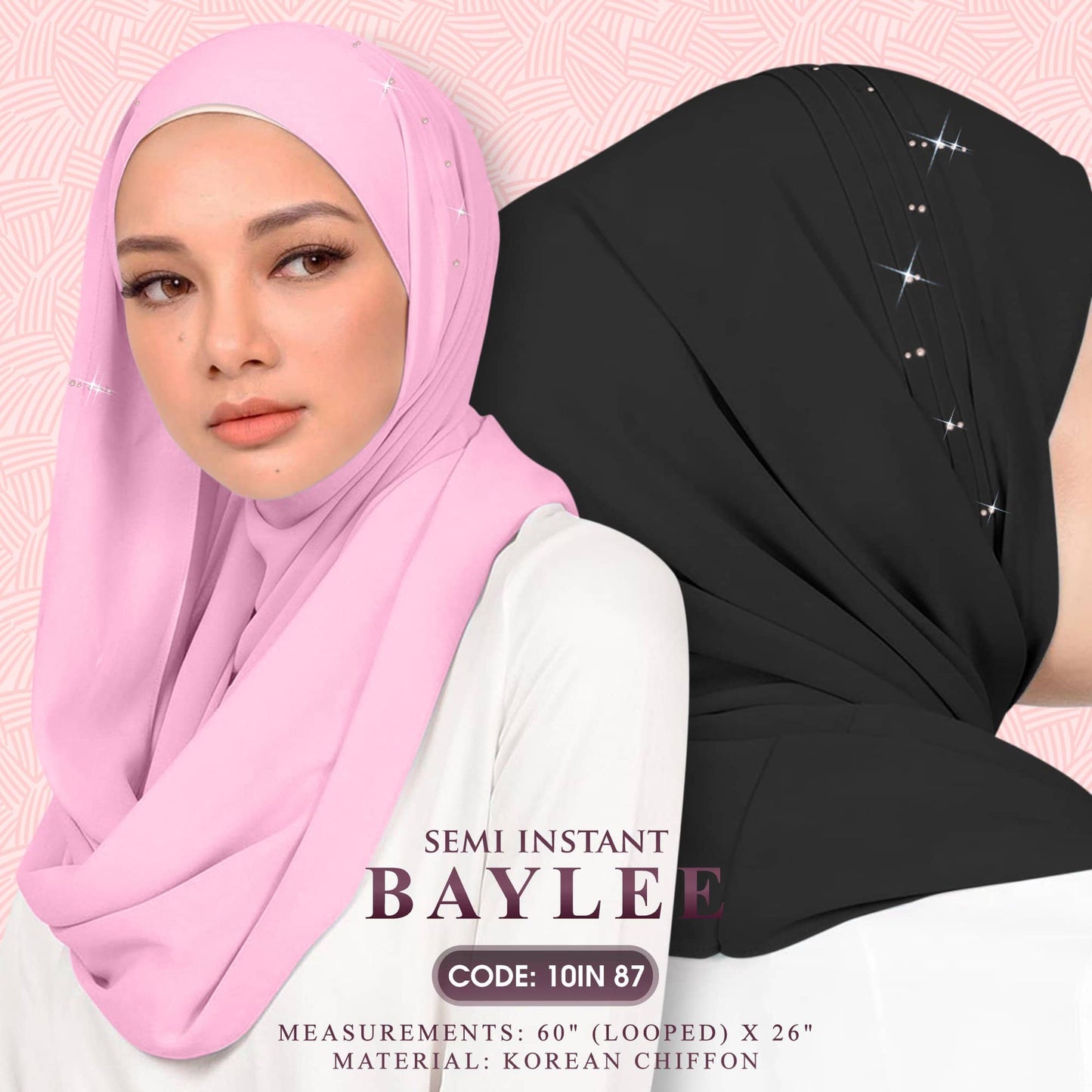 Naelofar Hijab Inispired Baylee Semi Instant Plain Collection (10IN)