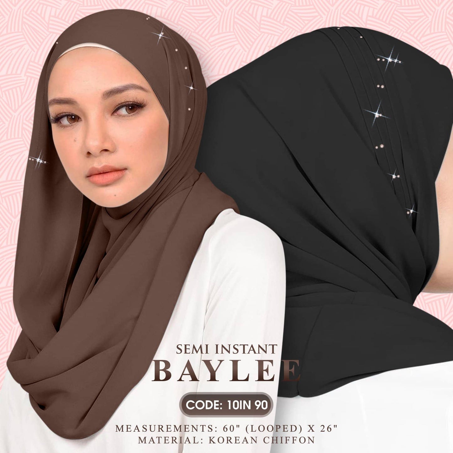 Naelofar Hijab Inispired Baylee Semi Instant Plain Collection (10IN)