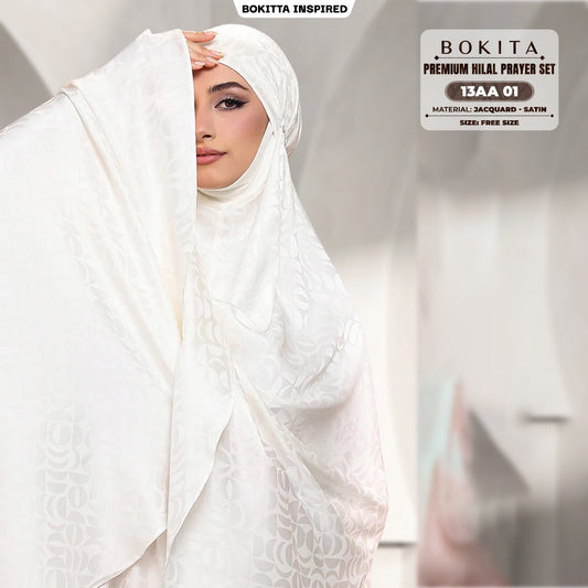 Bokitta Telekung Hilal Jacquard Satin Free Zip Bag & Woven Bag - (13AA)