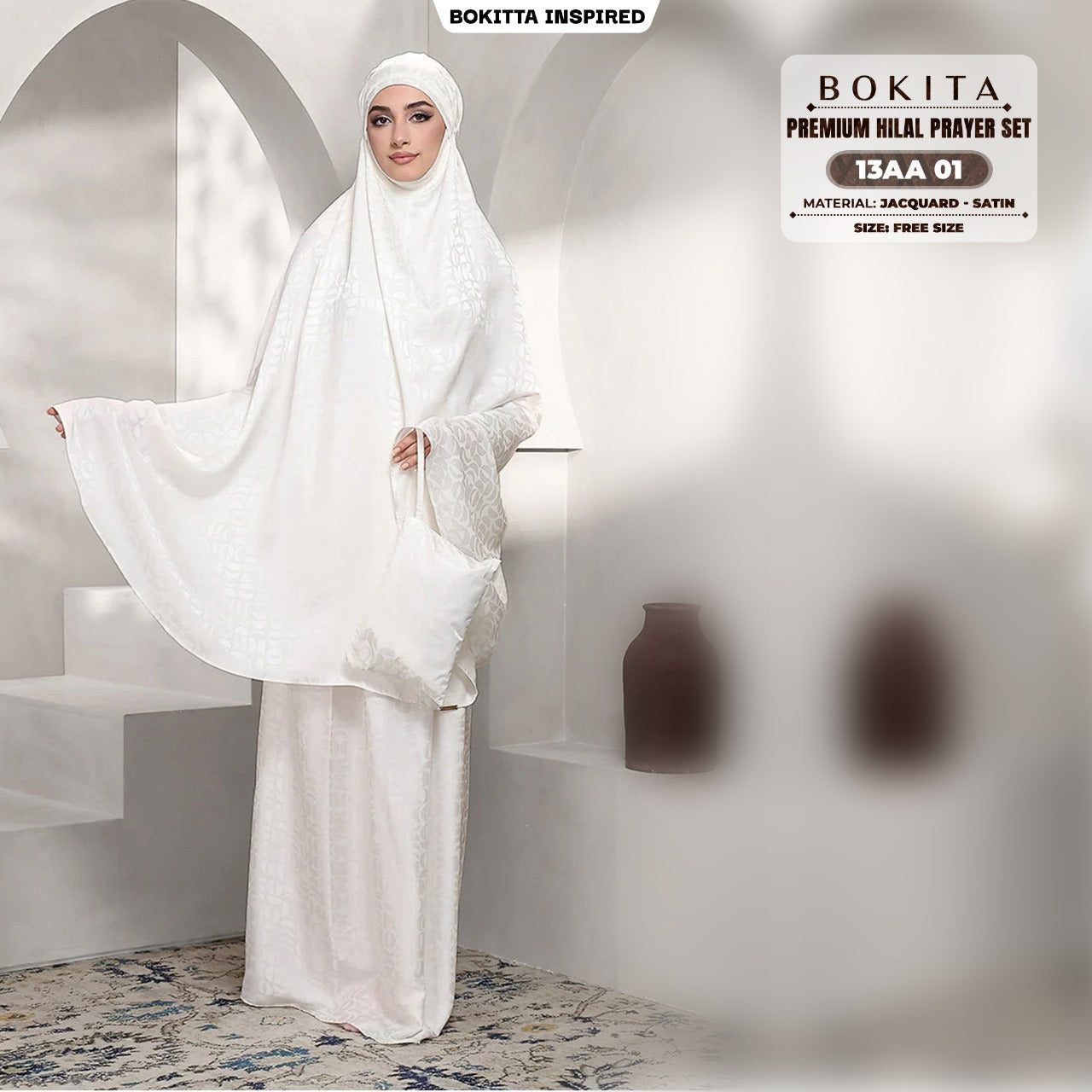 Bokitta Telekung Hilal Jacquard Satin Free Zip Bag & Woven Bag - (13AA)