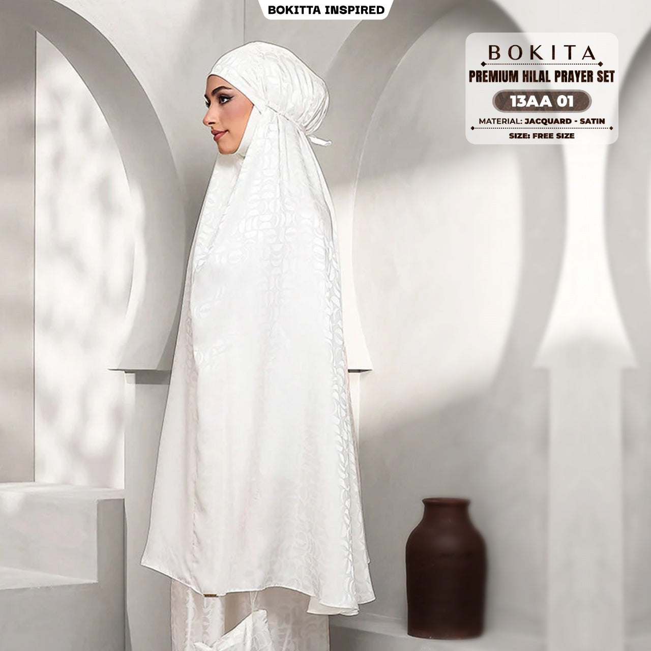 Bokitta Telekung Hilal Jacquard Satin Free Zip Bag & Woven Bag - (13AA)