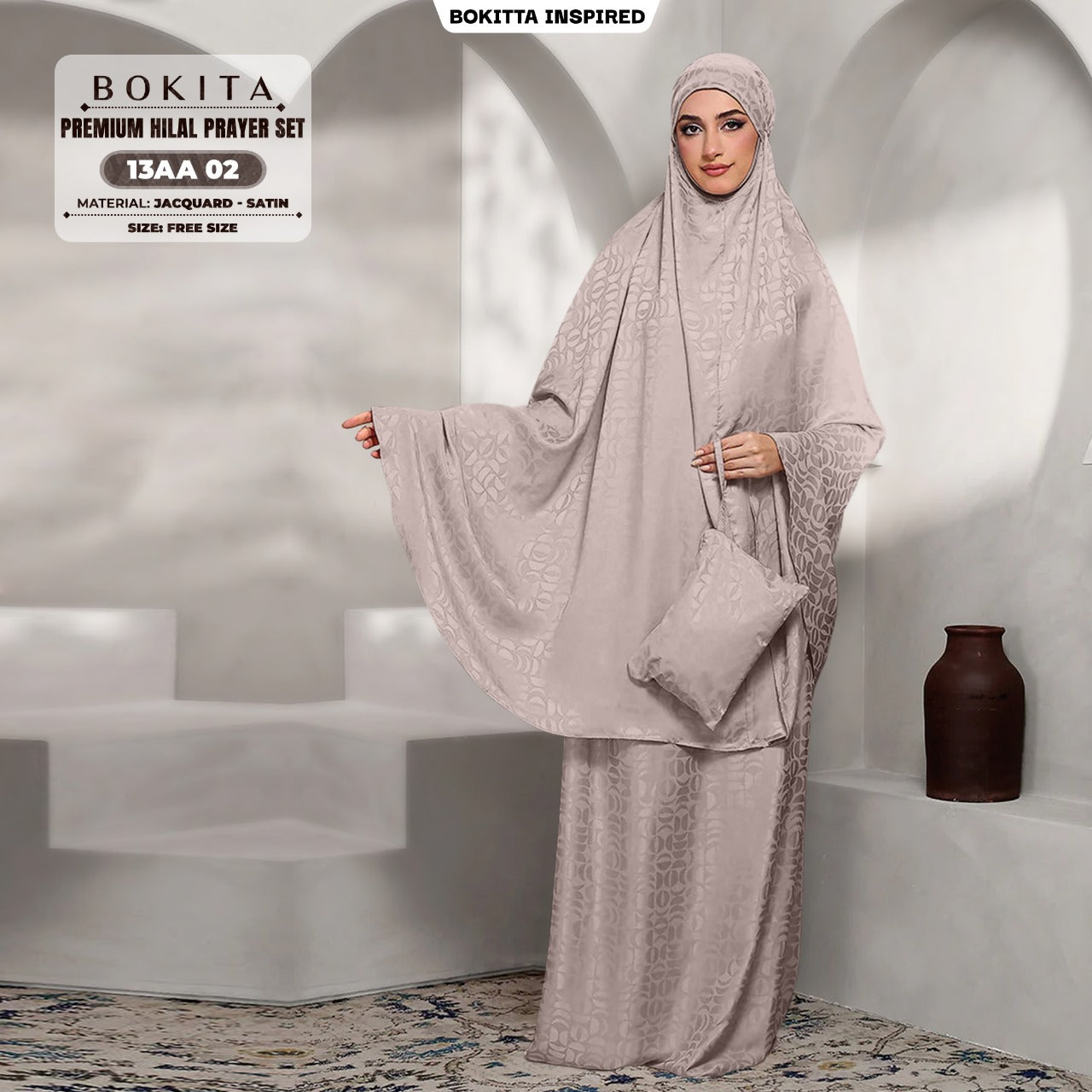 Bokitta Telekung Hilal Jacquard Satin Free Zip Bag & Woven Bag - (13AA)