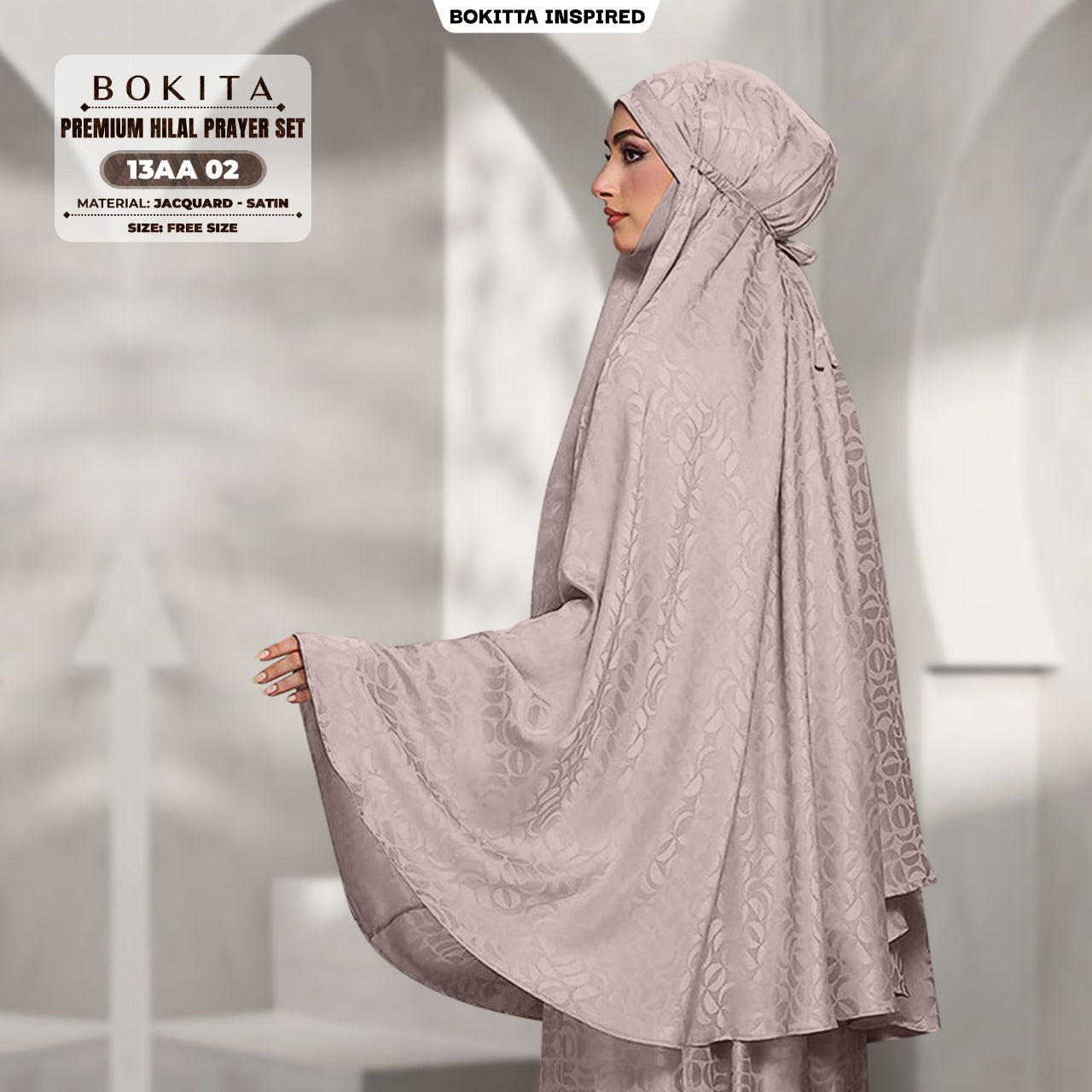 Bokitta Telekung Hilal Jacquard Satin Free Zip Bag & Woven Bag - (13AA)