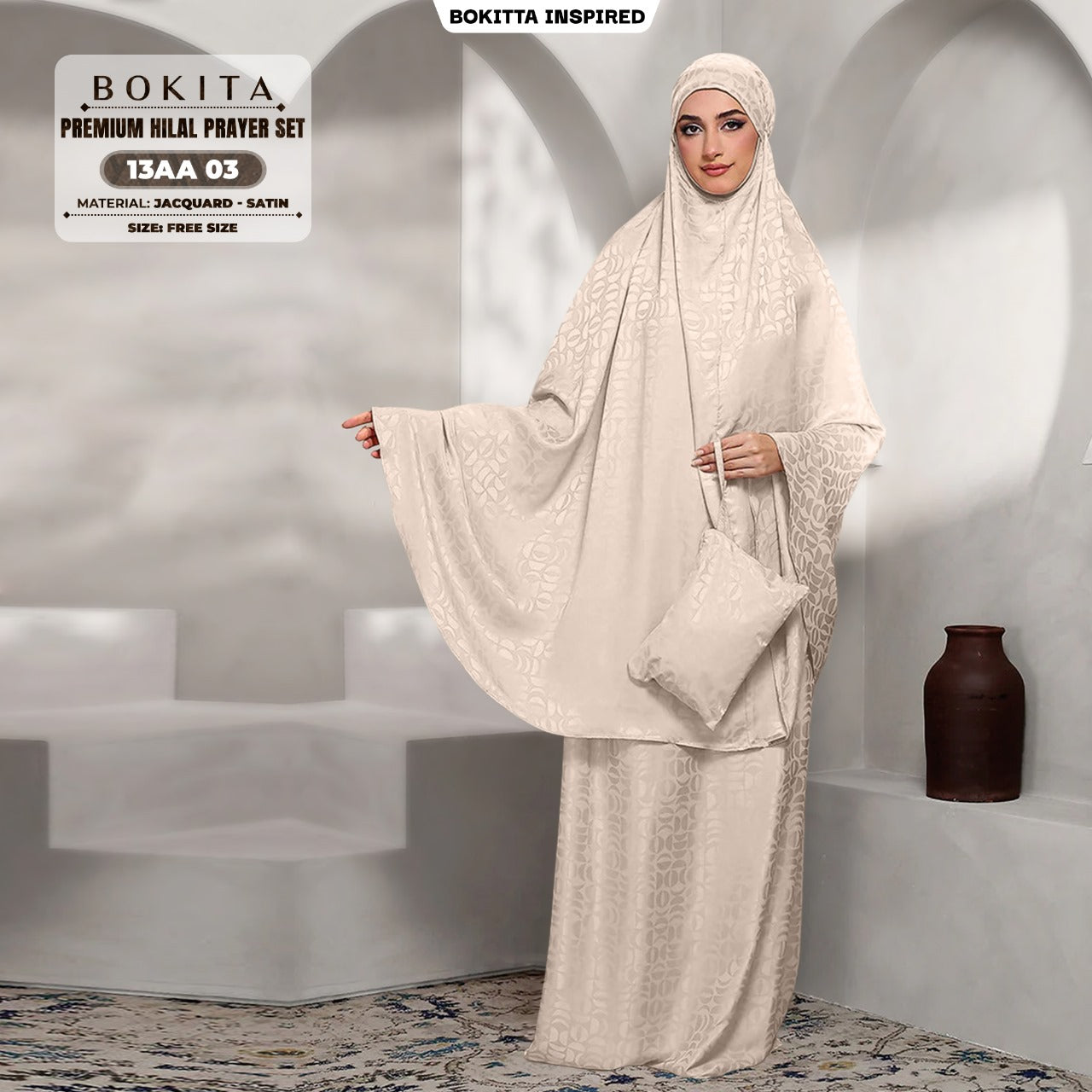 Bokitta Telekung Hilal Jacquard Satin Free Zip Bag & Woven Bag - (13AA)