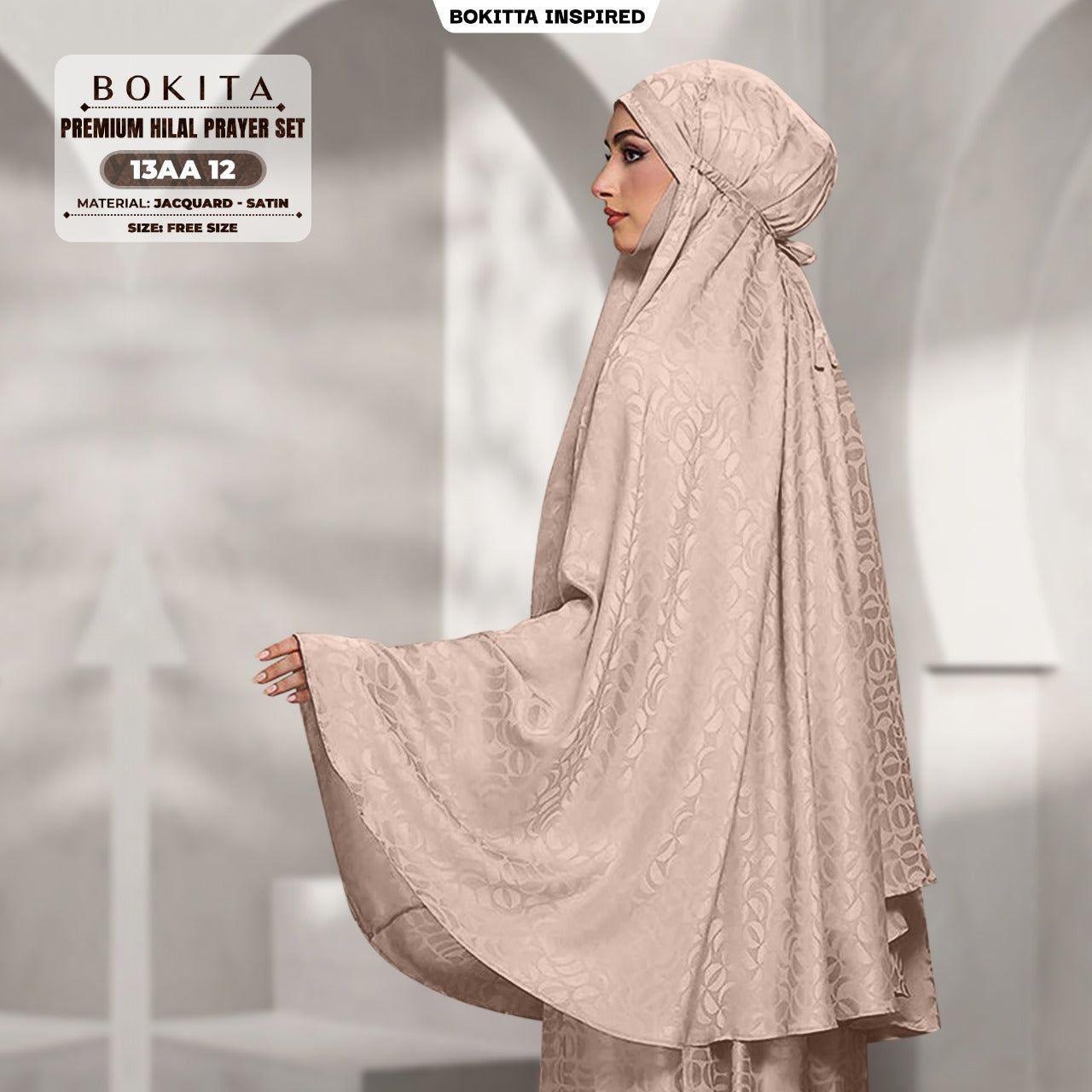 Bokitta Telekung Hilal Jacquard Satin Free Zip Bag & Woven Bag - (13AA)