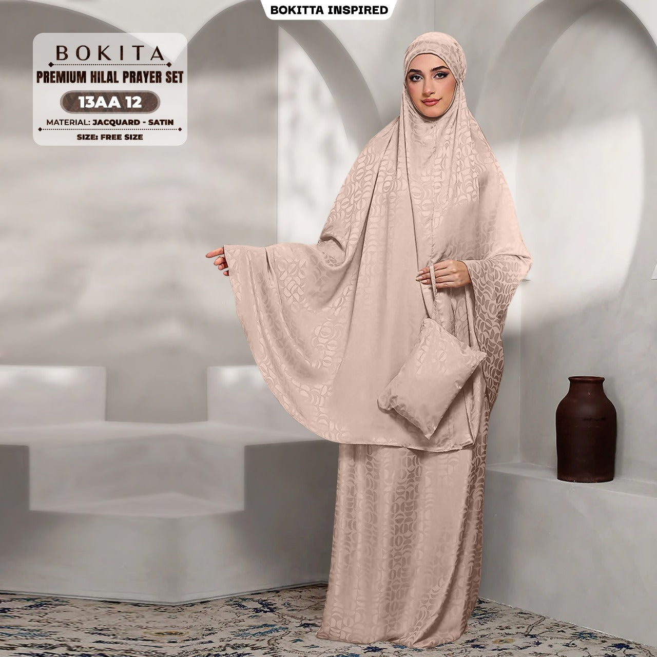 Bokitta Telekung Hilal Jacquard Satin Free Zip Bag & Woven Bag - (13AA)