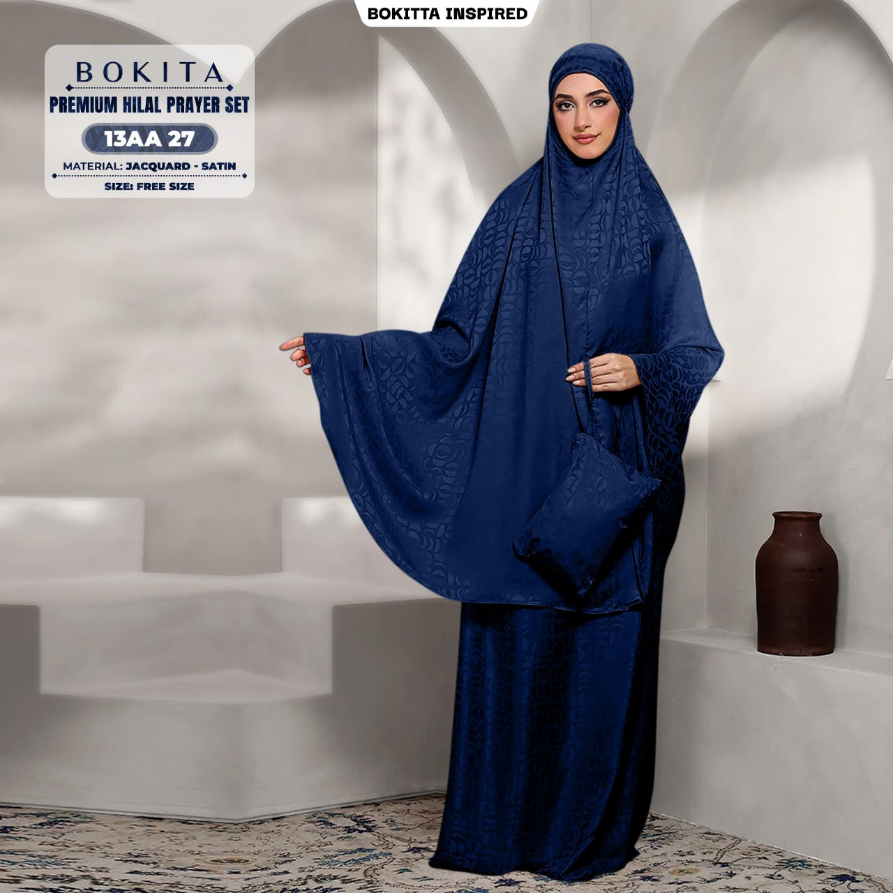 Bokitta Telekung Hilal Jacquard Satin Free Zip Bag & Woven Bag - (13AA)