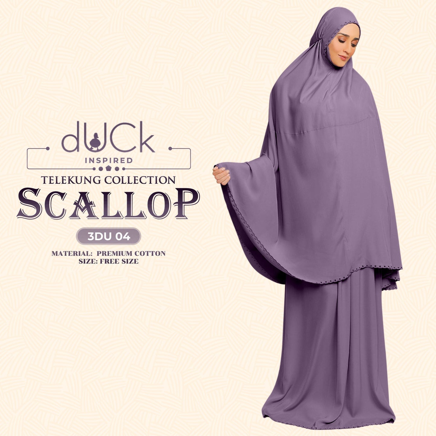 dUCk Inspired Scallop Telekung Collection Free Woven Bag (3DU)