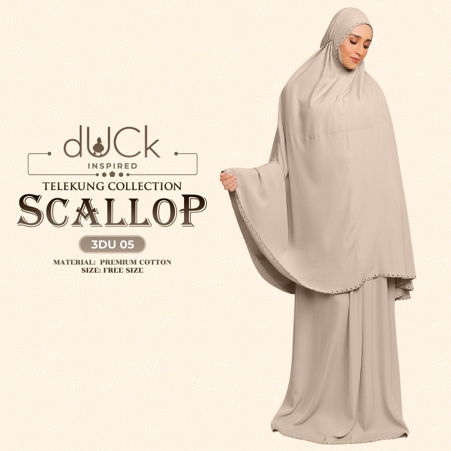 dUCk Inspired Scallop Telekung Collection Free Woven Bag (3DU)