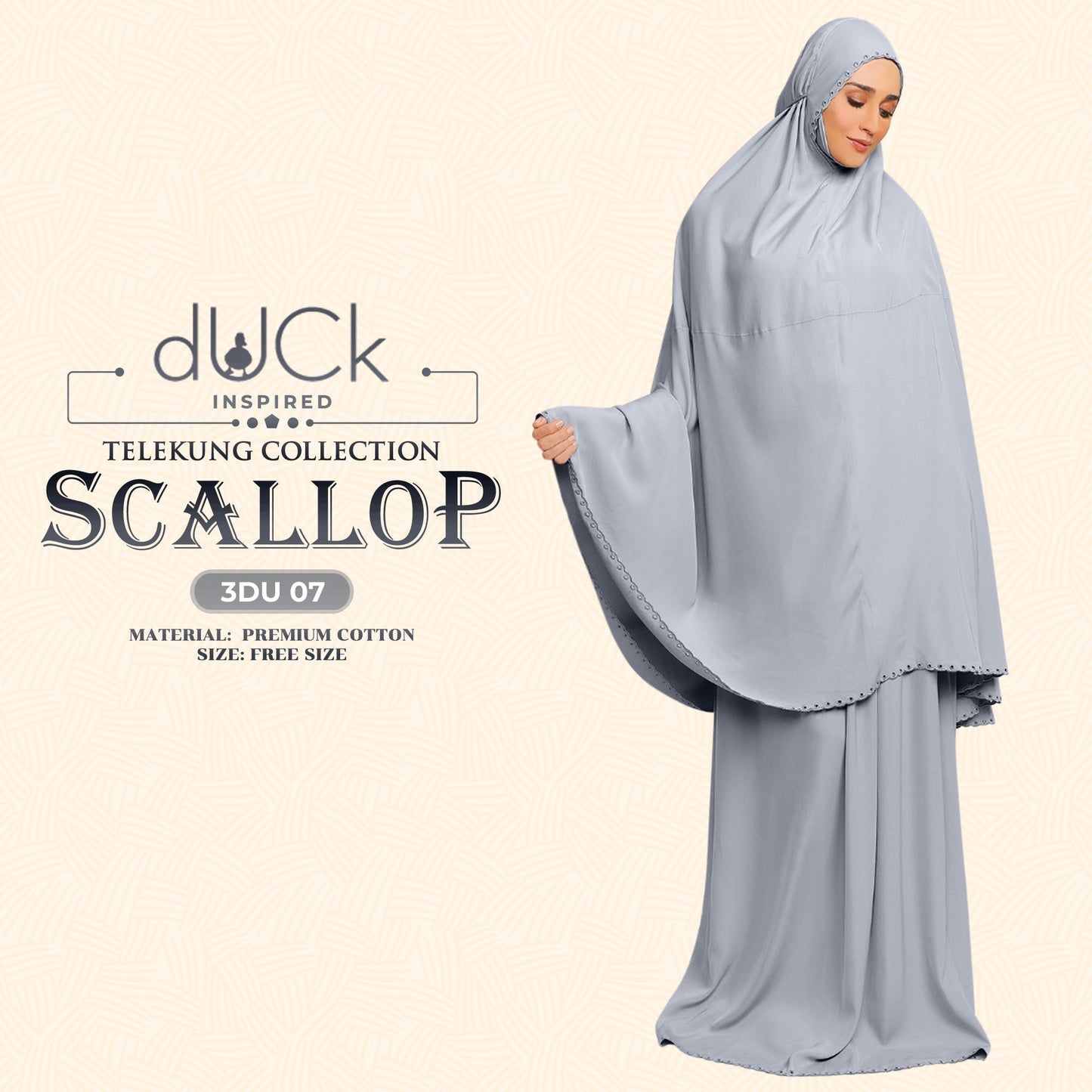 dUCk Inspired Scallop Telekung Collection Free Woven Bag (3DU)