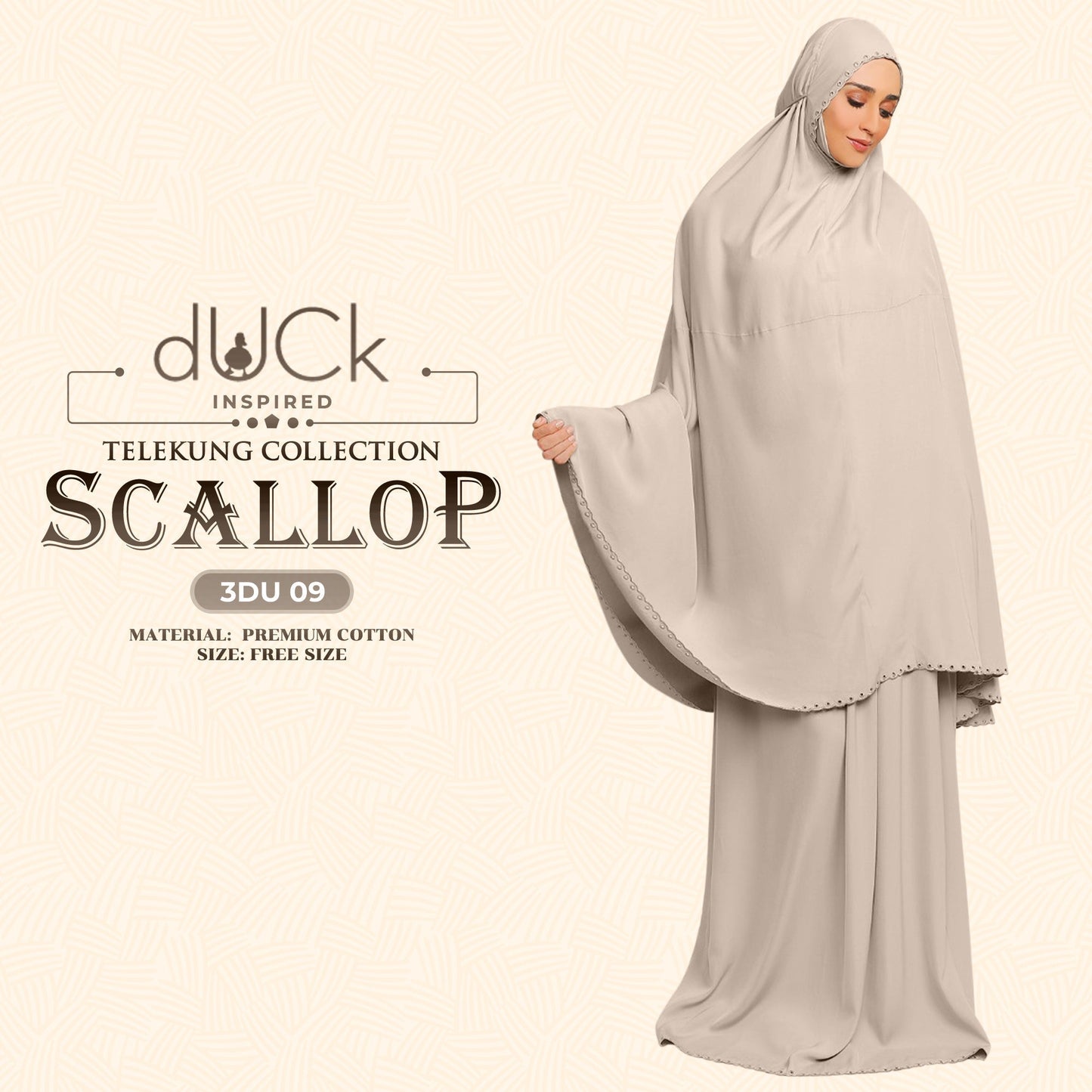 dUCk Inspired Scallop Telekung Collection Free Woven Bag (3DU)