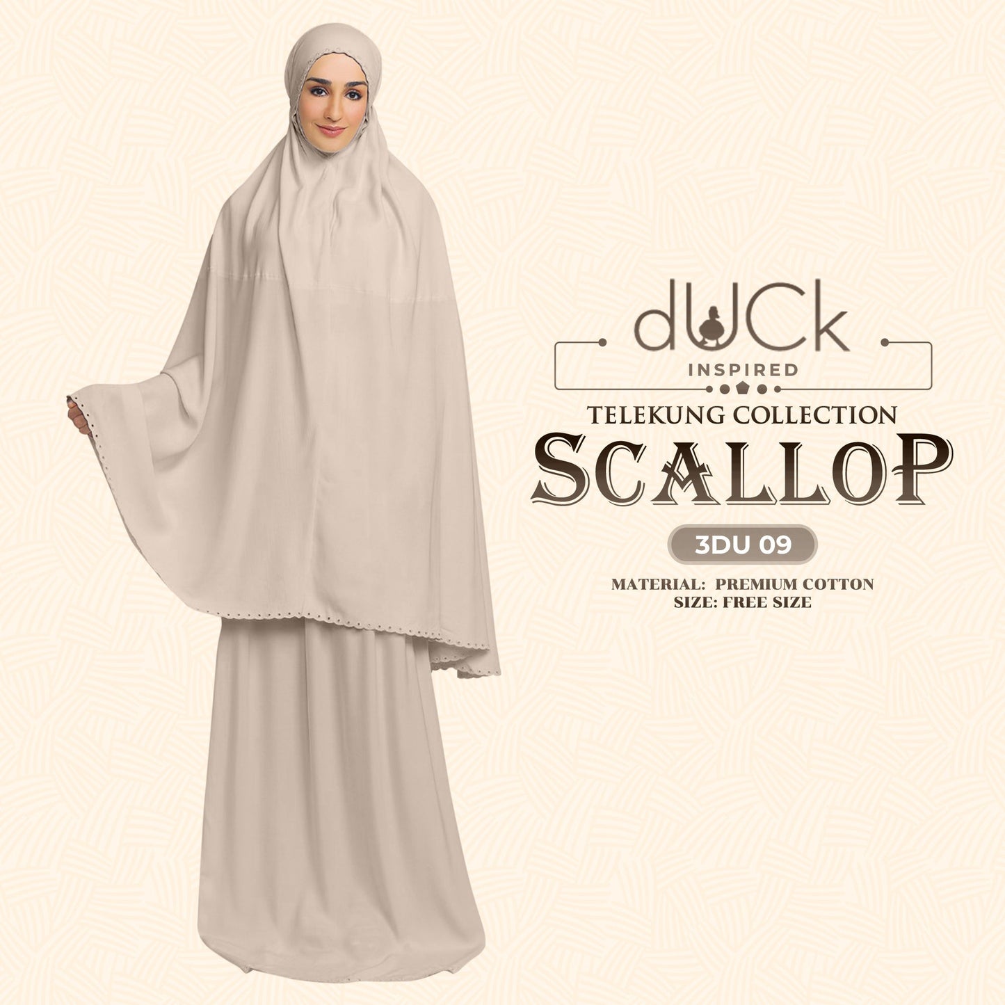 dUCk Inspired Scallop Telekung Collection Free Woven Bag (3DU)