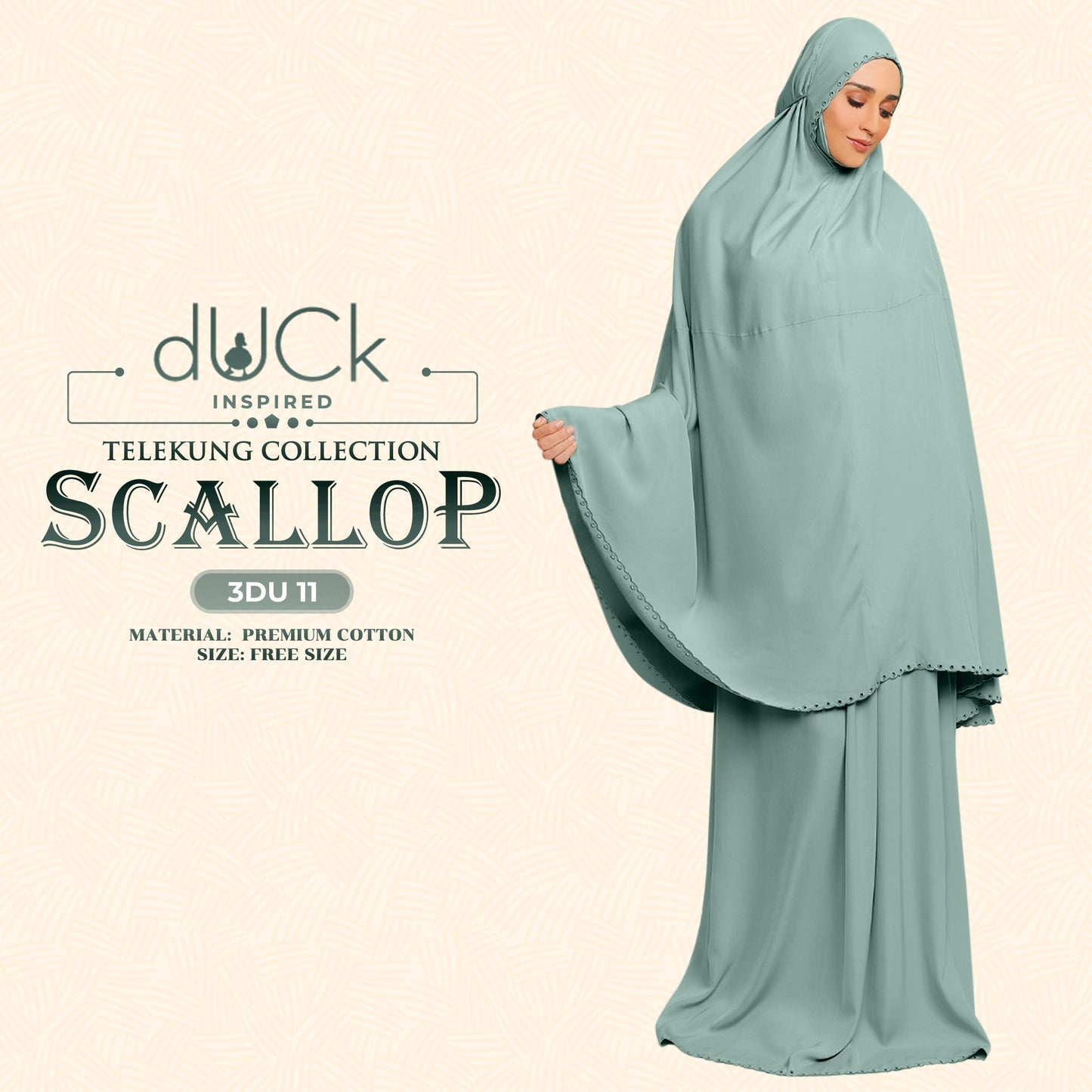 dUCk Inspired Scallop Telekung Collection Free Woven Bag (3DU)