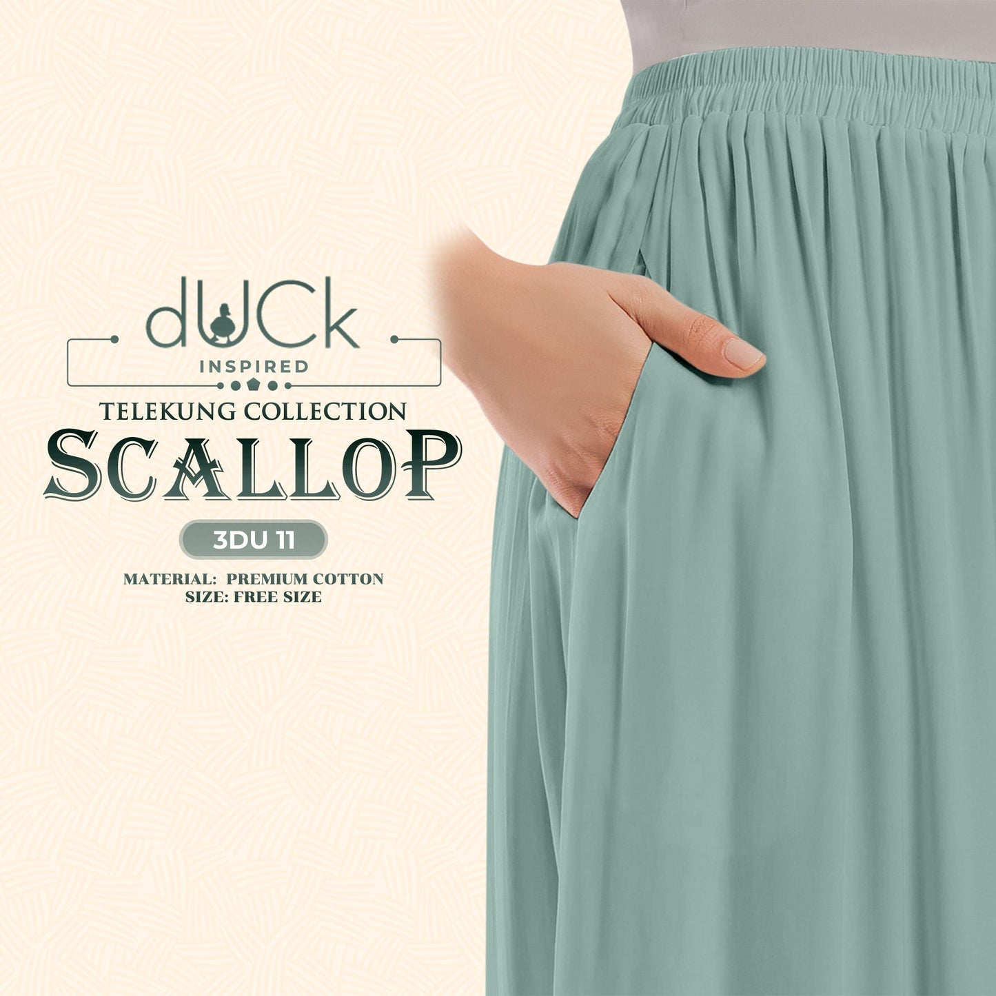 dUCk Inspired Scallop Telekung Collection Free Woven Bag (3DU)