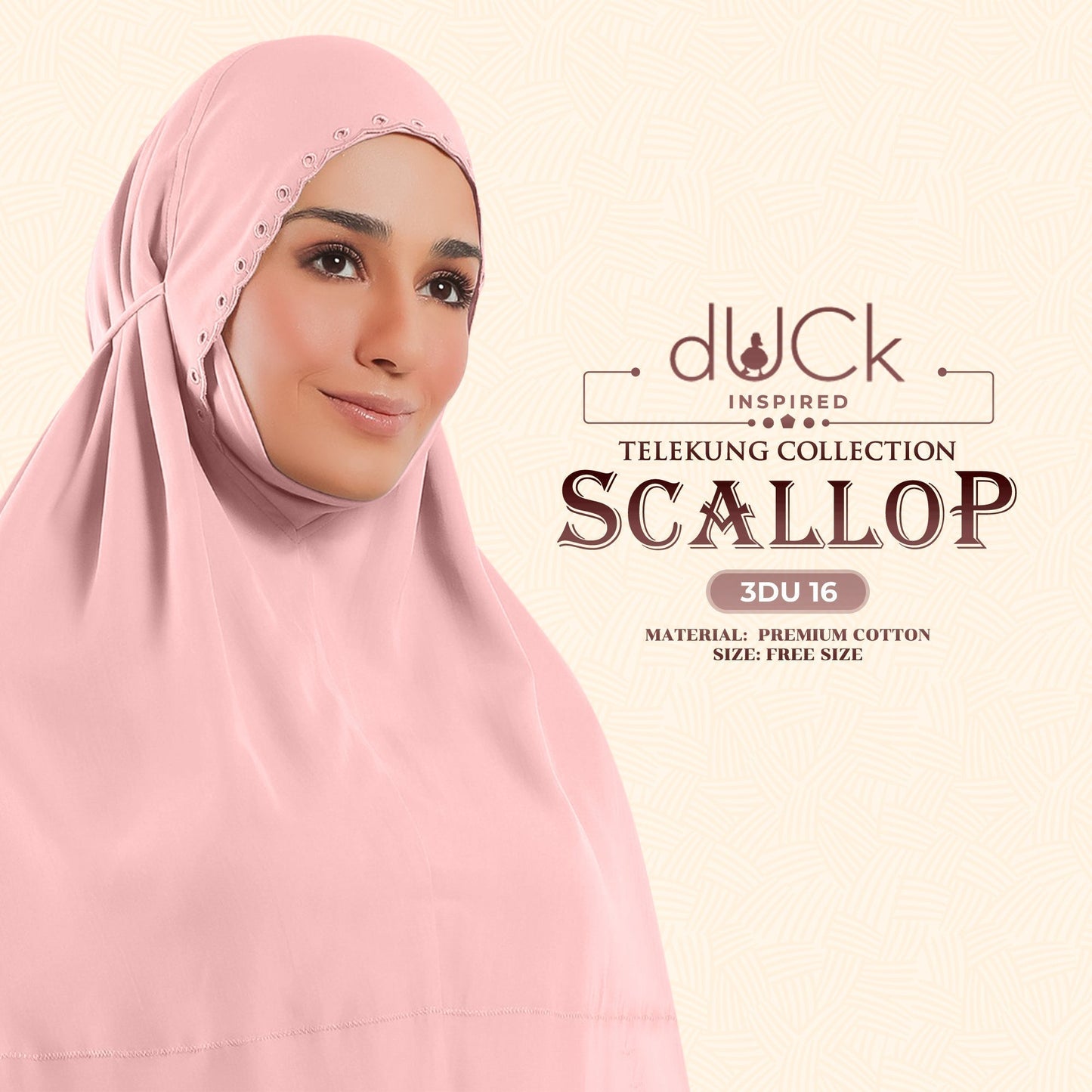 dUCk Inspired Scallop Telekung Collection Free Woven Bag (3DU)