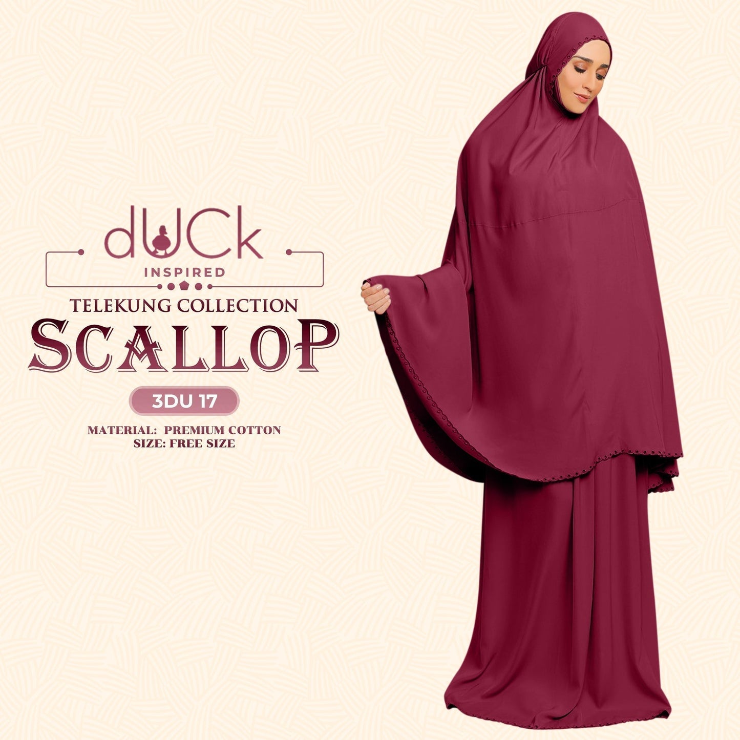 dUCk Inspired Scallop Telekung Collection Free Woven Bag (3DU)