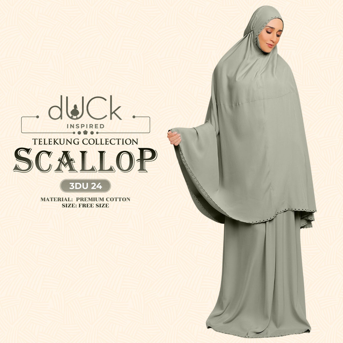 dUCk Inspired Scallop Telekung Collection Free Woven Bag (3DU)
