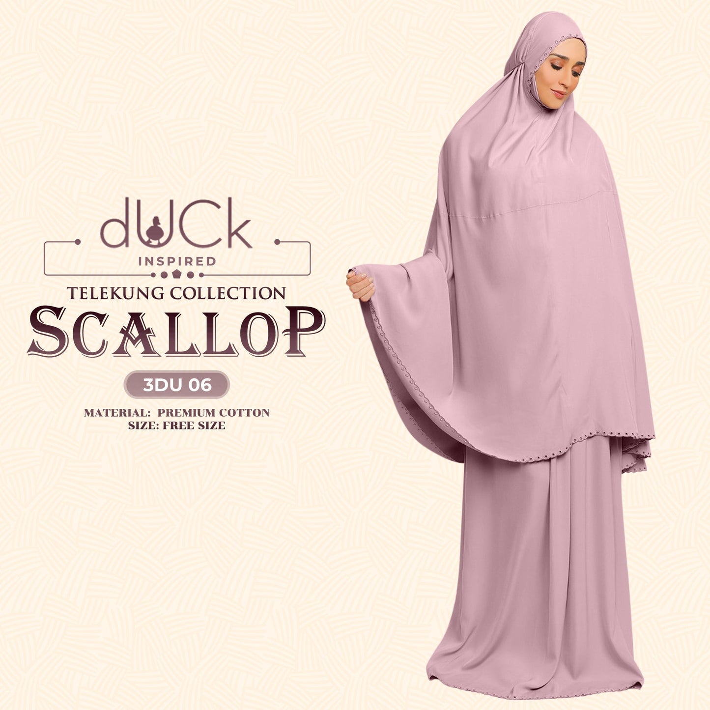 dUCk Inspired Scallop Telekung Collection Free Woven Bag (3DU)