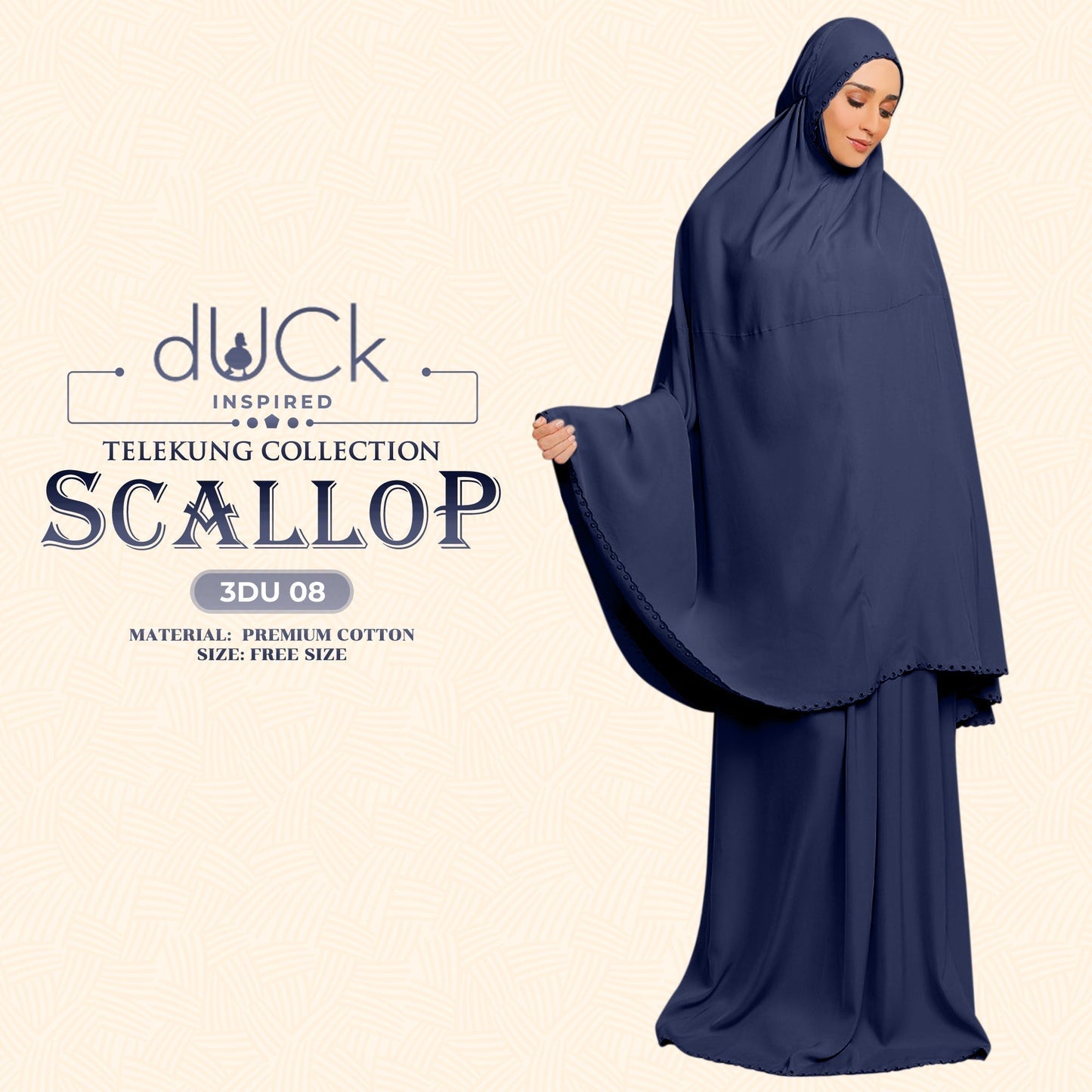 dUCk Inspired Scallop Telekung Collection Free Woven Bag (3DU)