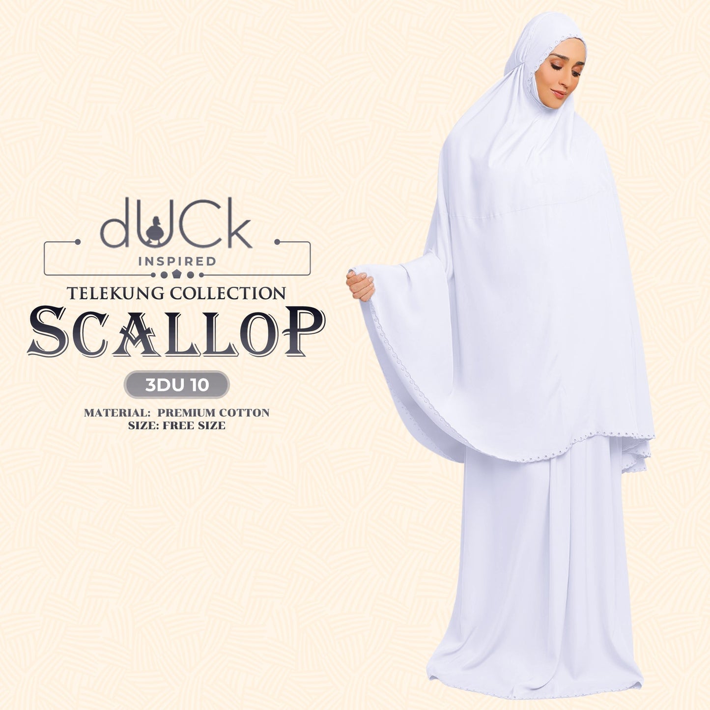 dUCk Inspired Scallop Telekung Collection Free Woven Bag (3DU)
