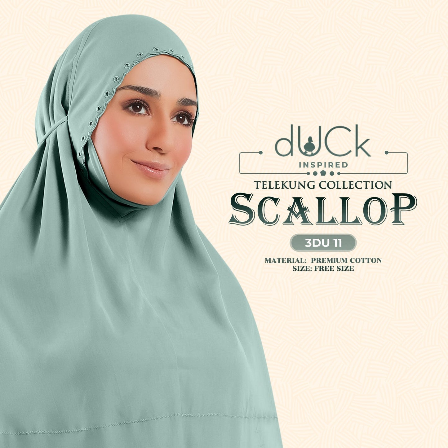 dUCk Inspired Scallop Telekung Collection Free Woven Bag (3DU)