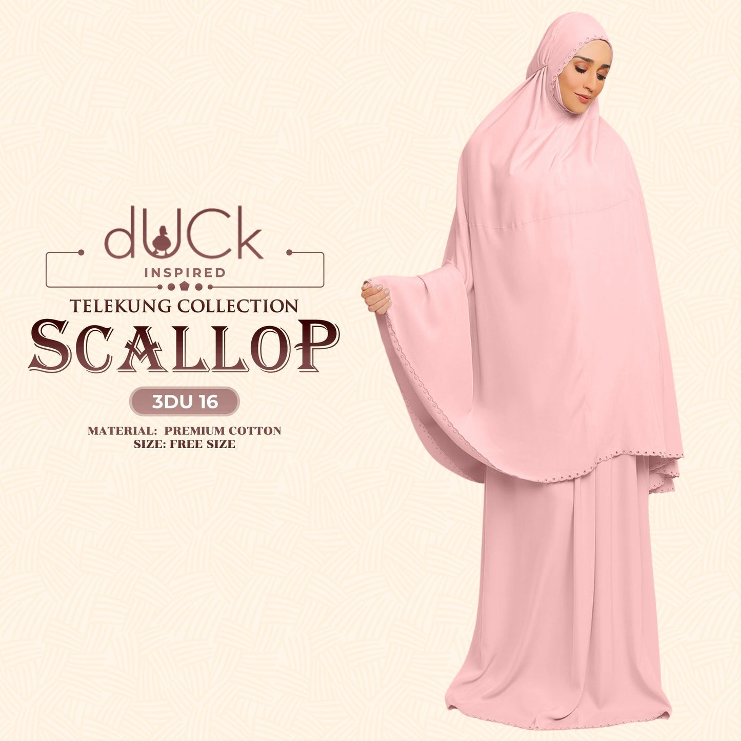 dUCk Inspired Scallop Telekung Collection Free Woven Bag (3DU)