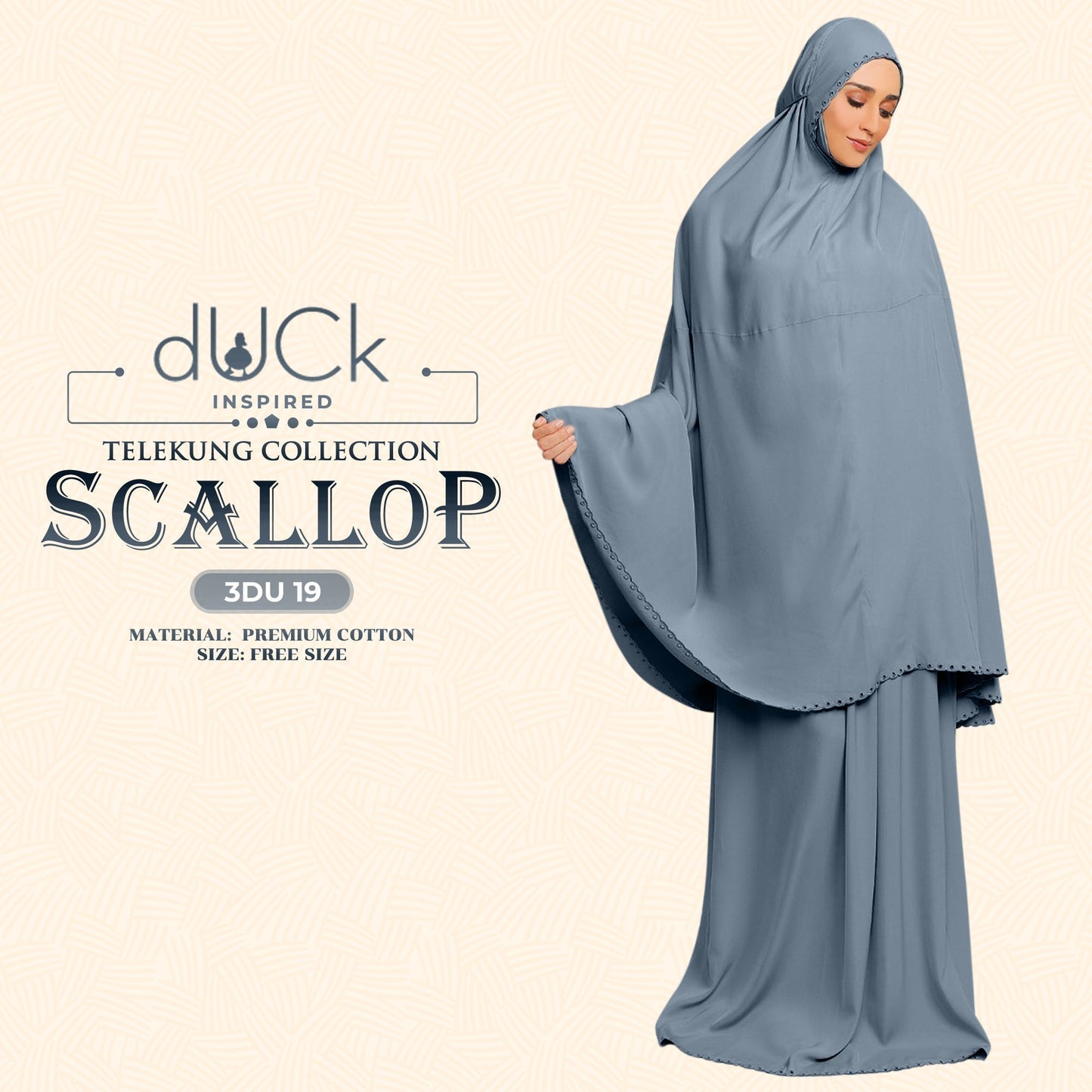 dUCk Inspired Scallop Telekung Collection Free Woven Bag (3DU)