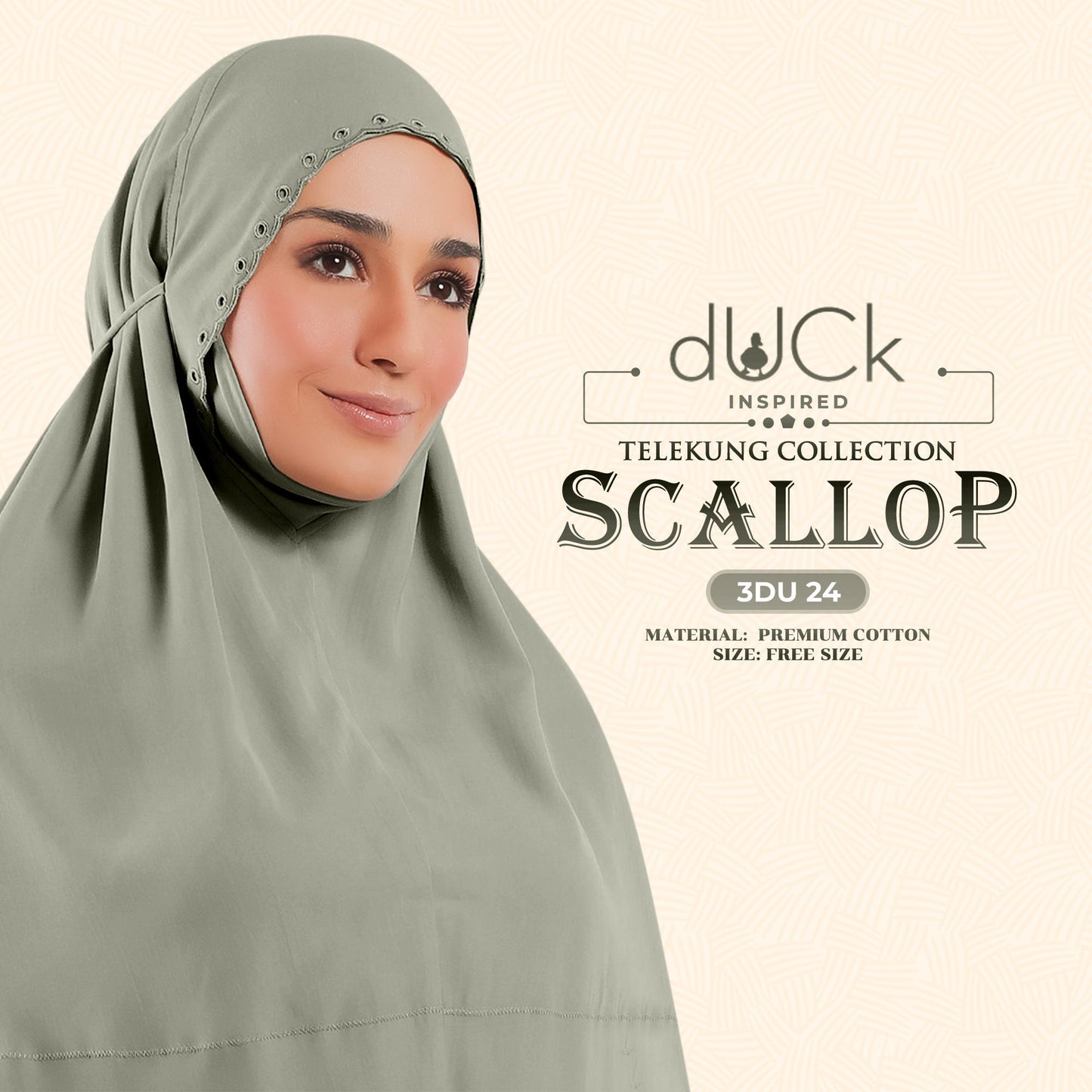 dUCk Inspired Scallop Telekung Collection Free Woven Bag (3DU)
