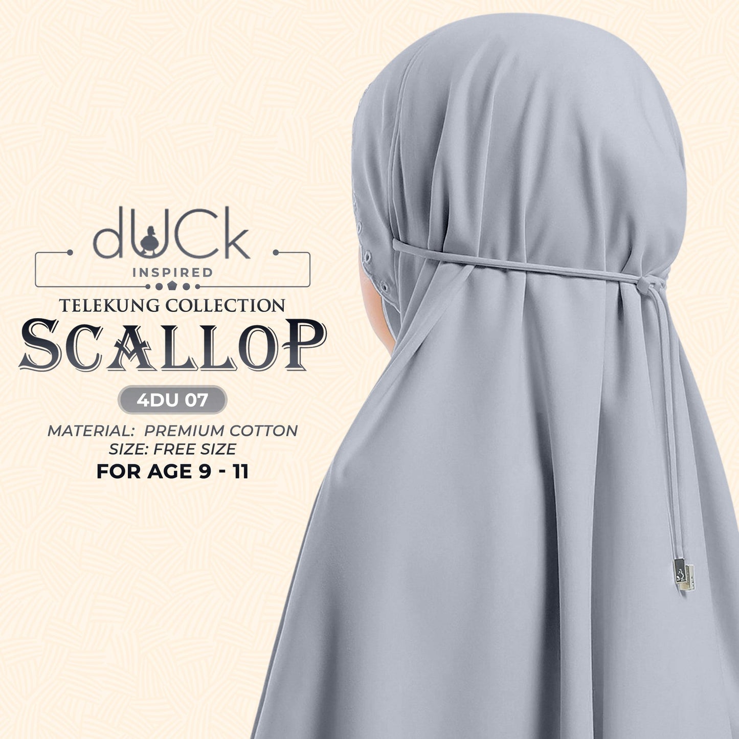 dUCk Inspired Scallop (Kids) Telekung Collection (age 9 to 11) Free Woven Bag (4DU)