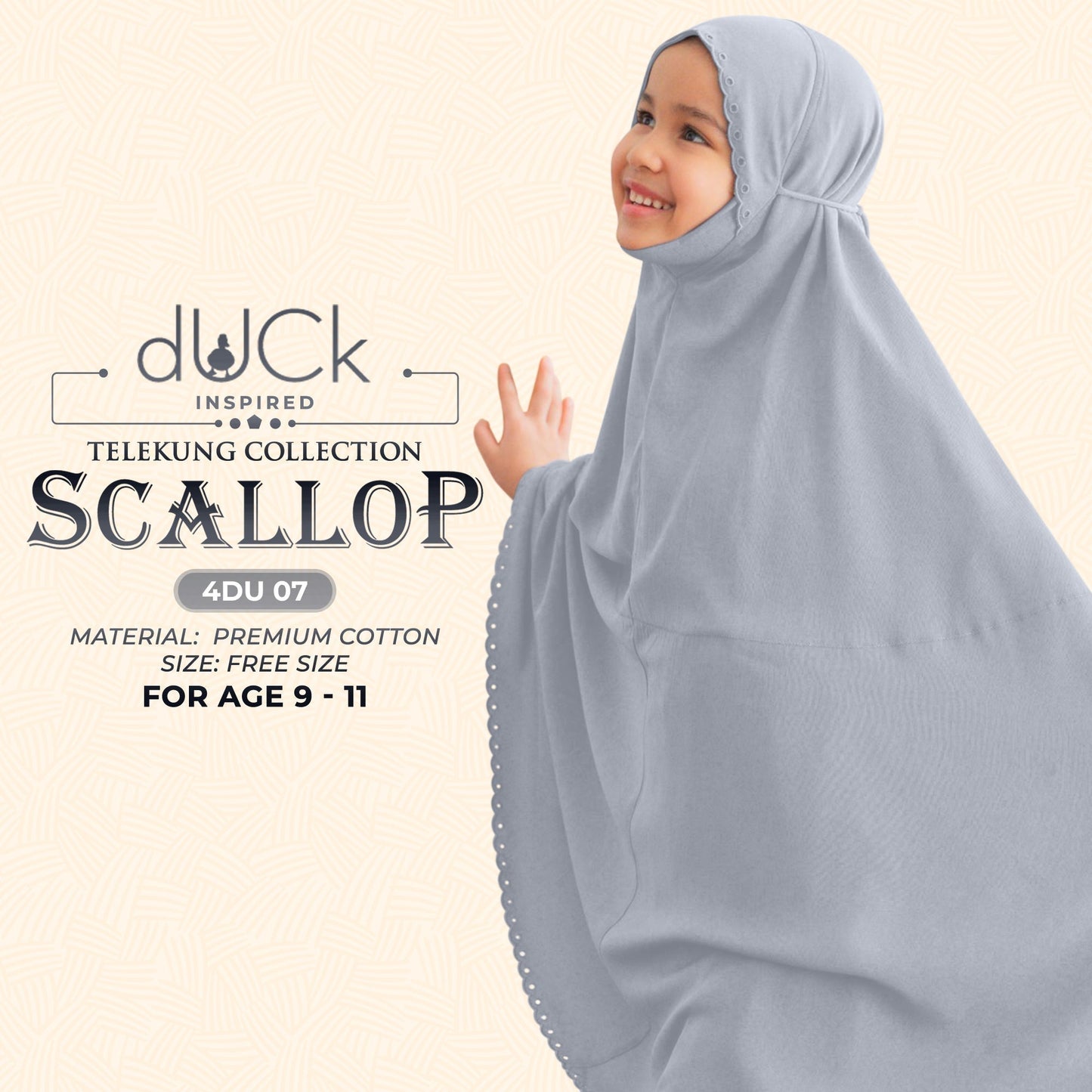 dUCk Inspired Scallop (Kids) Telekung Collection (age 9 to 11) Free Woven Bag (4DU)