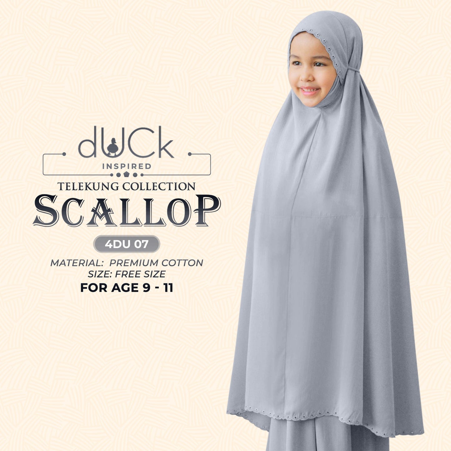 dUCk Inspired Scallop (Kids) Telekung Collection (age 9 to 11) Free Woven Bag (4DU)