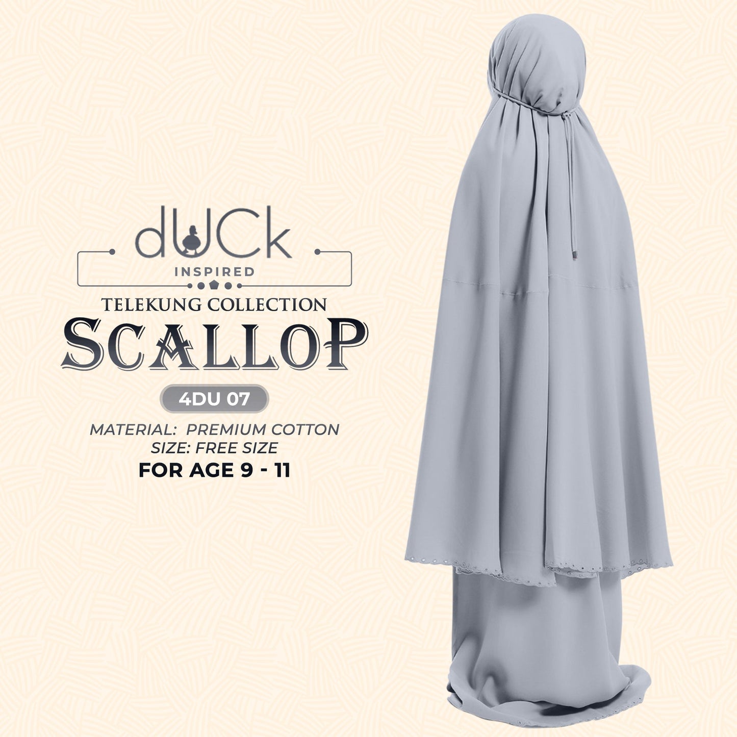 dUCk Inspired Scallop (Kids) Telekung Collection (age 9 to 11) Free Woven Bag (4DU)