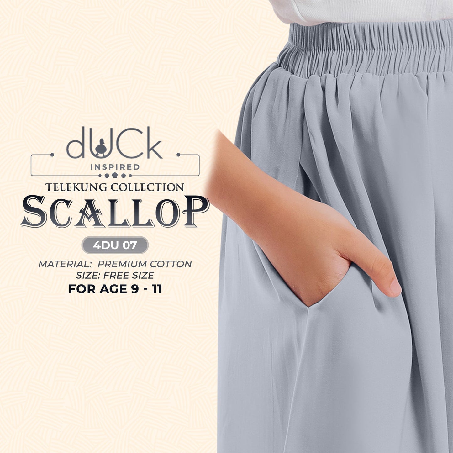 dUCk Inspired Scallop (Kids) Telekung Collection (age 9 to 11) Free Woven Bag (4DU)