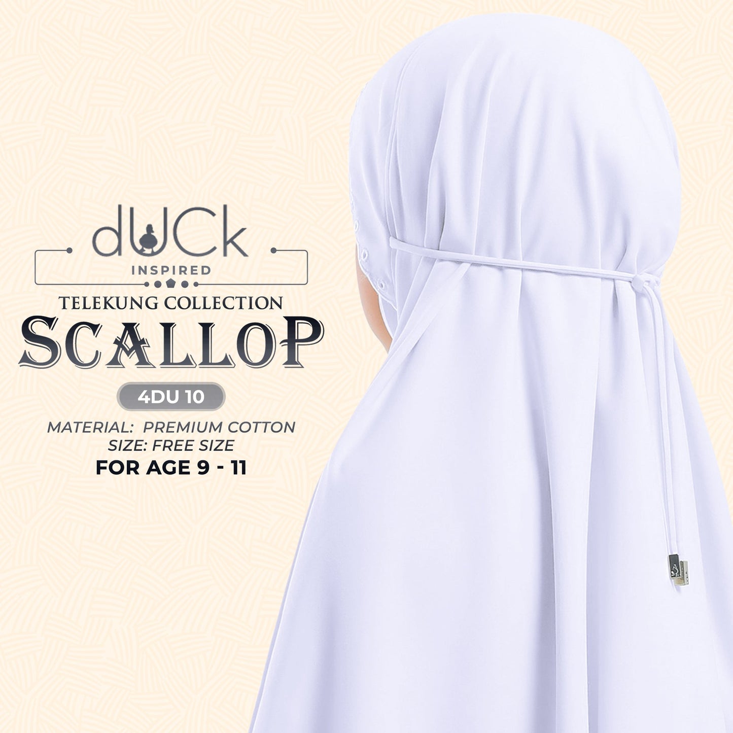 dUCk Inspired Scallop (Kids) Telekung Collection (age 9 to 11) Free Woven Bag (4DU)