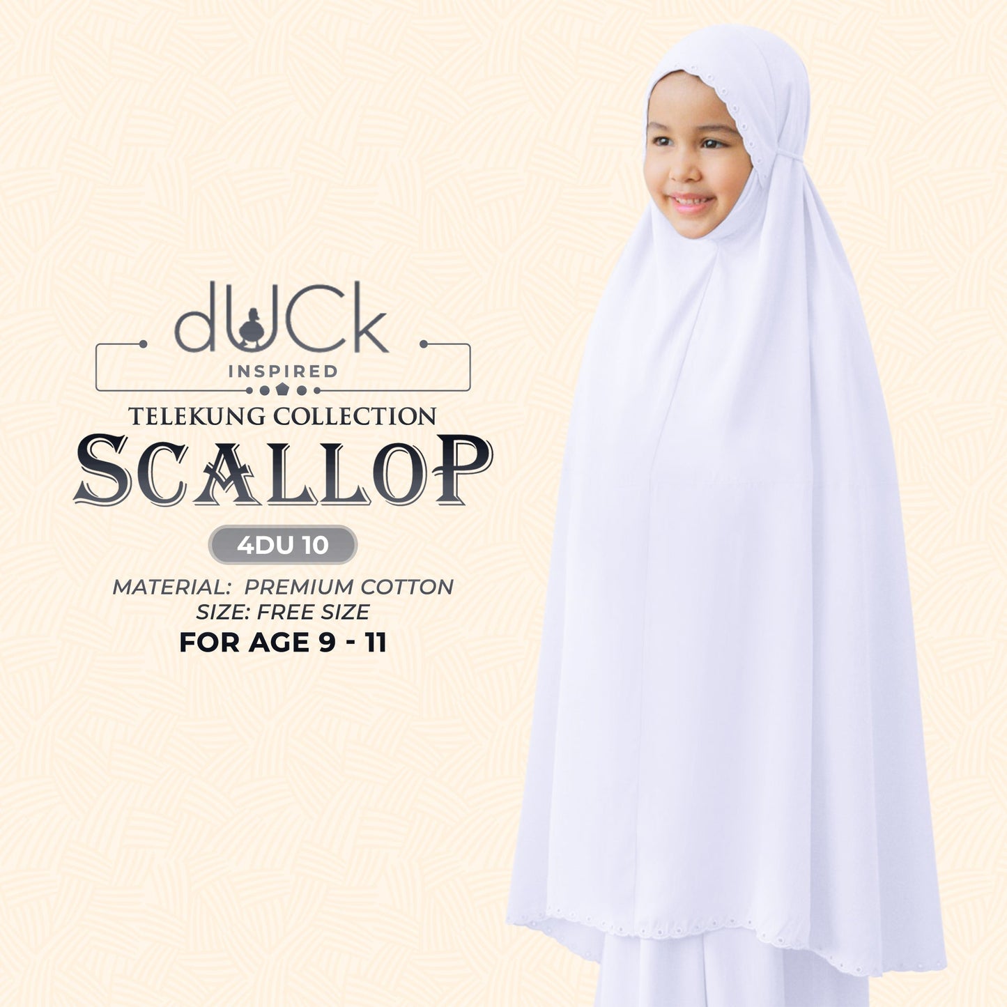 dUCk Inspired Scallop (Kids) Telekung Collection (age 9 to 11) Free Woven Bag (4DU)